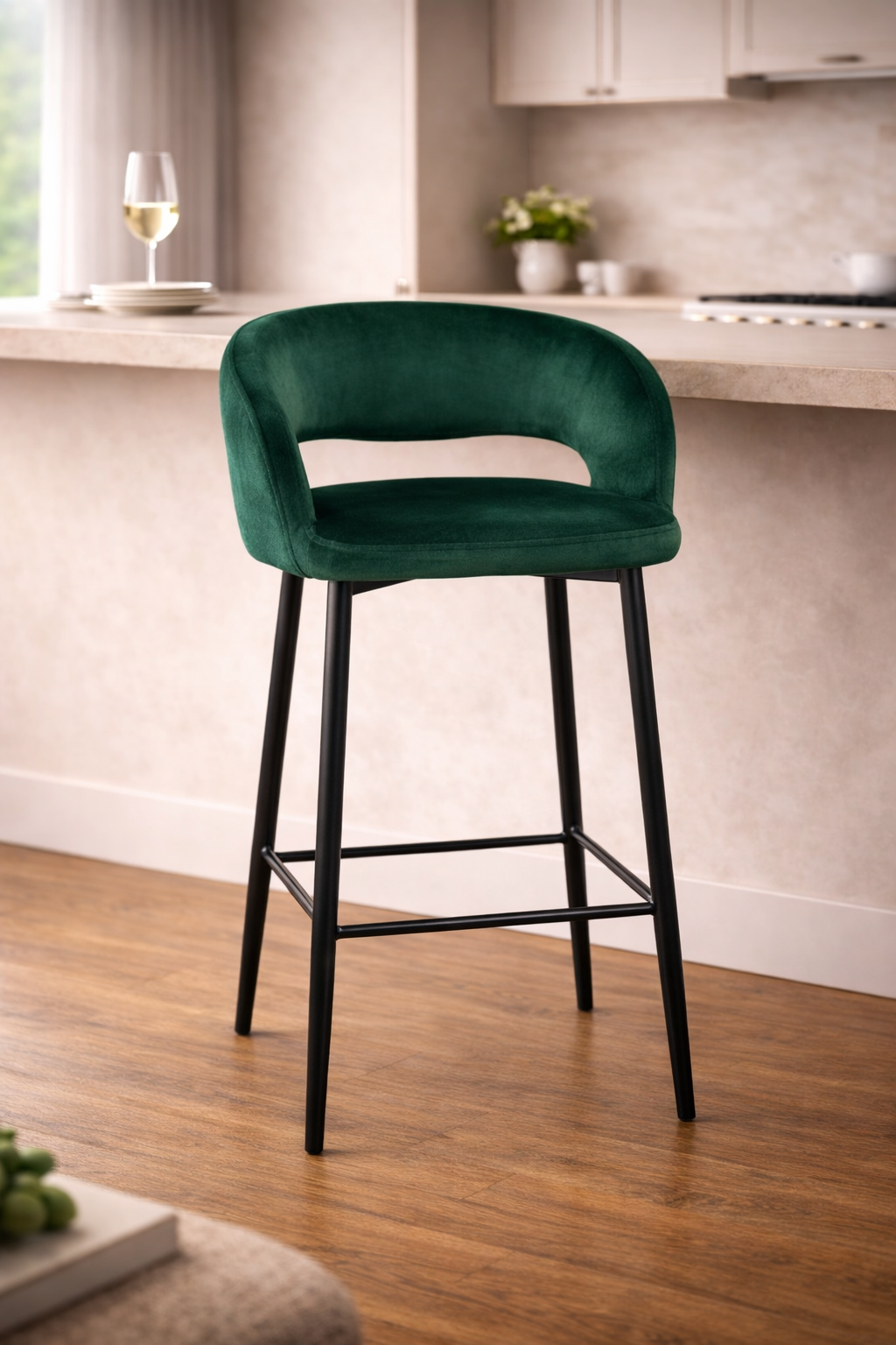 Barhocker Lenn aus Samt - Dunkelgrün-Barhocker-Kick Collection-le canapé