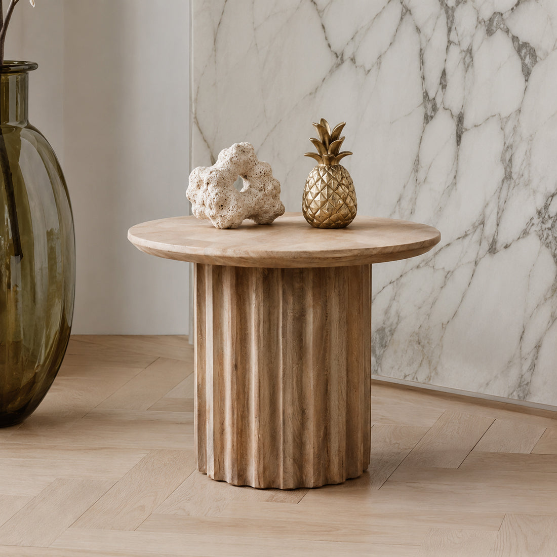 Beistelltisch Bullnose aus Mangoholz Ø55cm - Beige-Beistelltische-Raw Materials-le canapé