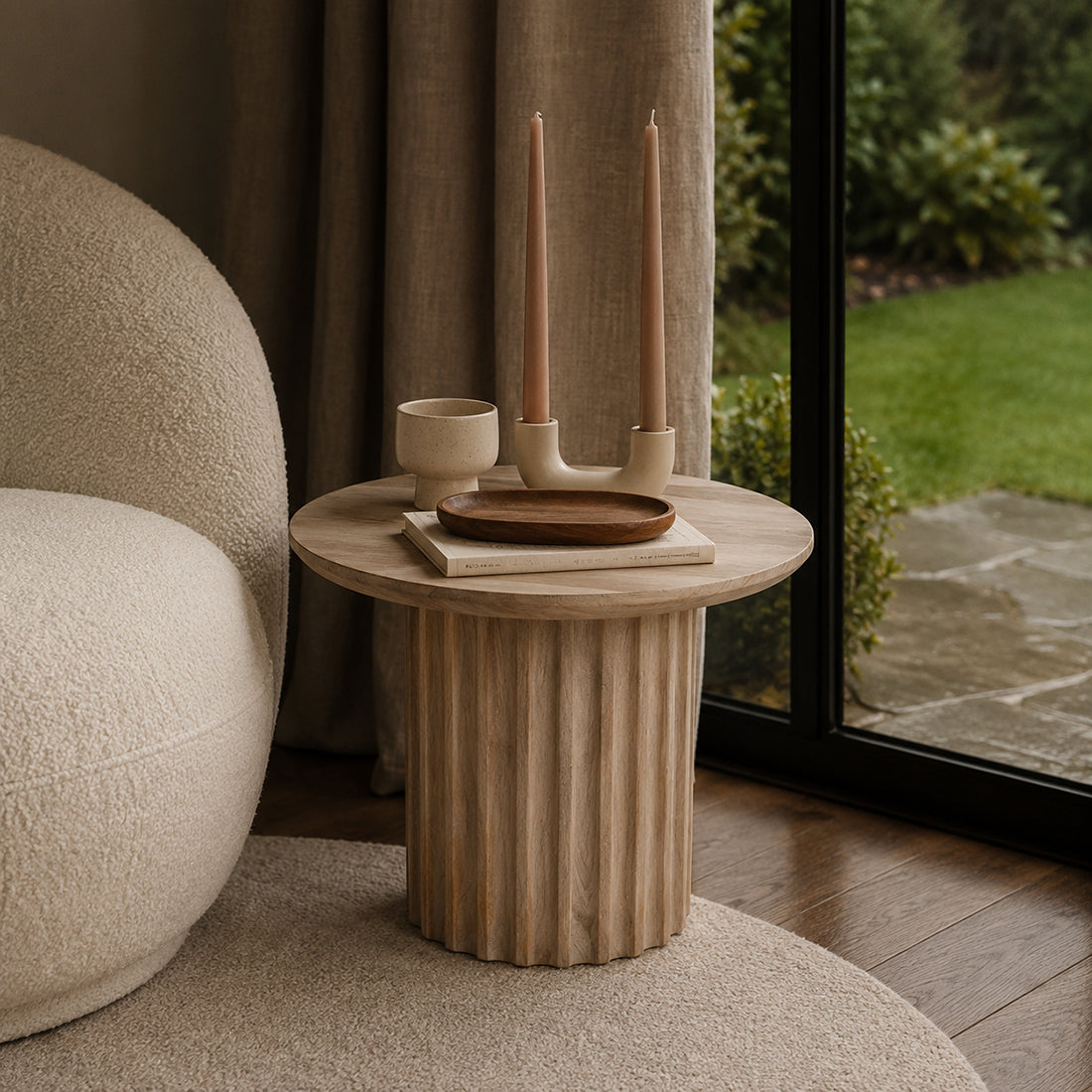 Beistelltisch Bullnose aus Mangoholz Ø55cm - Beige-Beistelltische-Raw Materials-le canapé