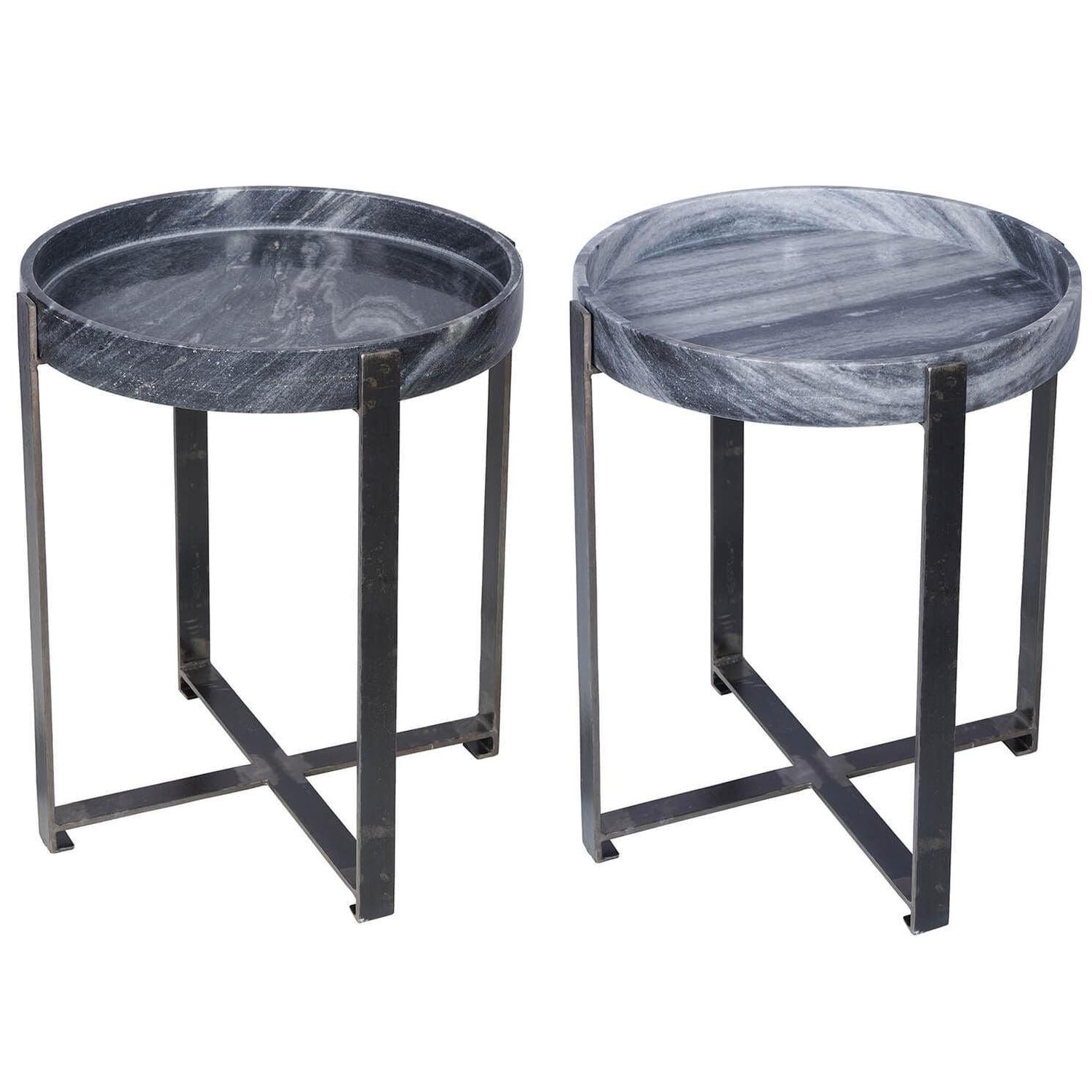 Beistelltisch Harvard mit Marmortablett aus Eisen Ø53cm - Marmoroptik-Beistelltische-Trademark Living-le canapé