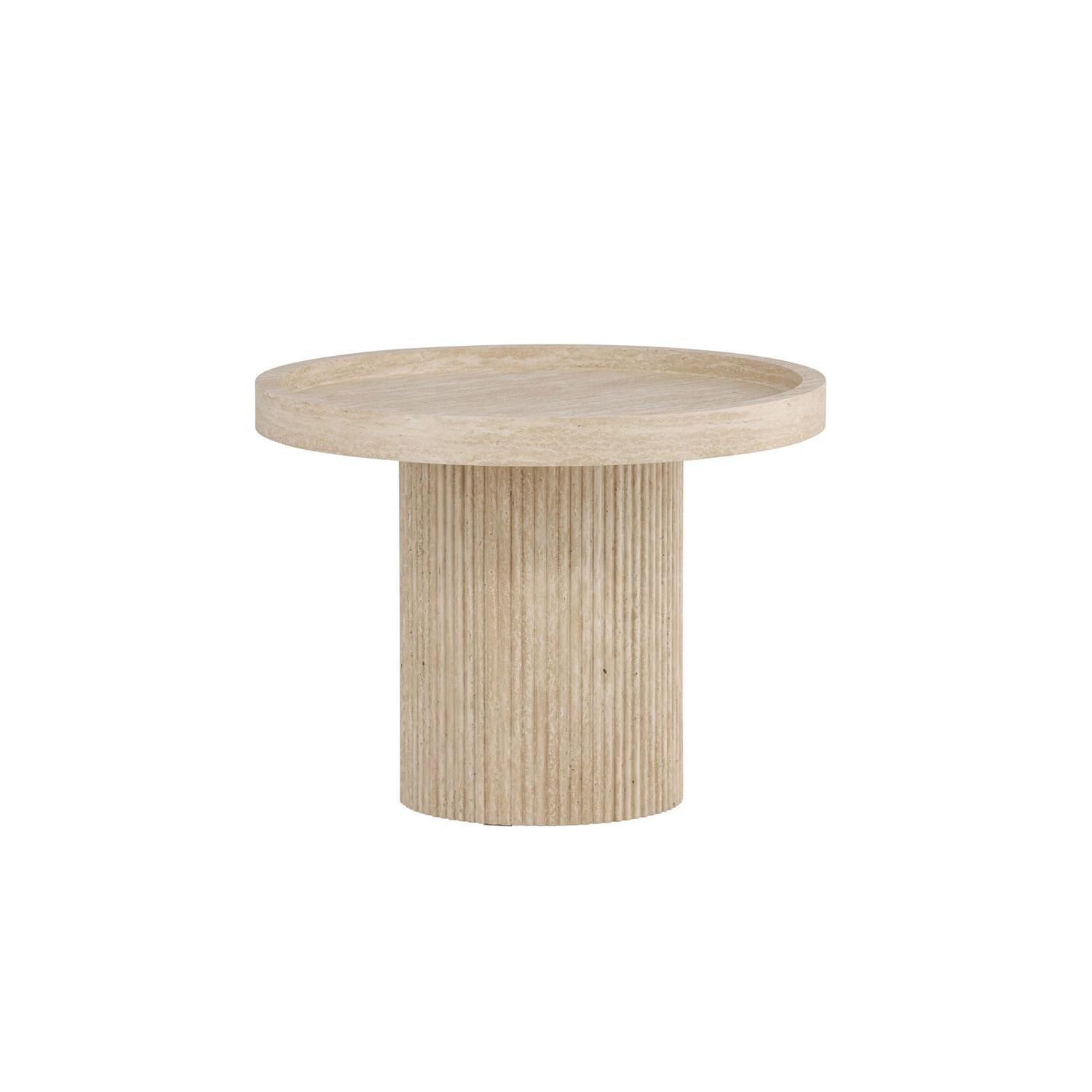 Beistelltisch Krille Ø60cm in in Travertin-Optik - Beige-Beistelltische-Venture Home-le canapé