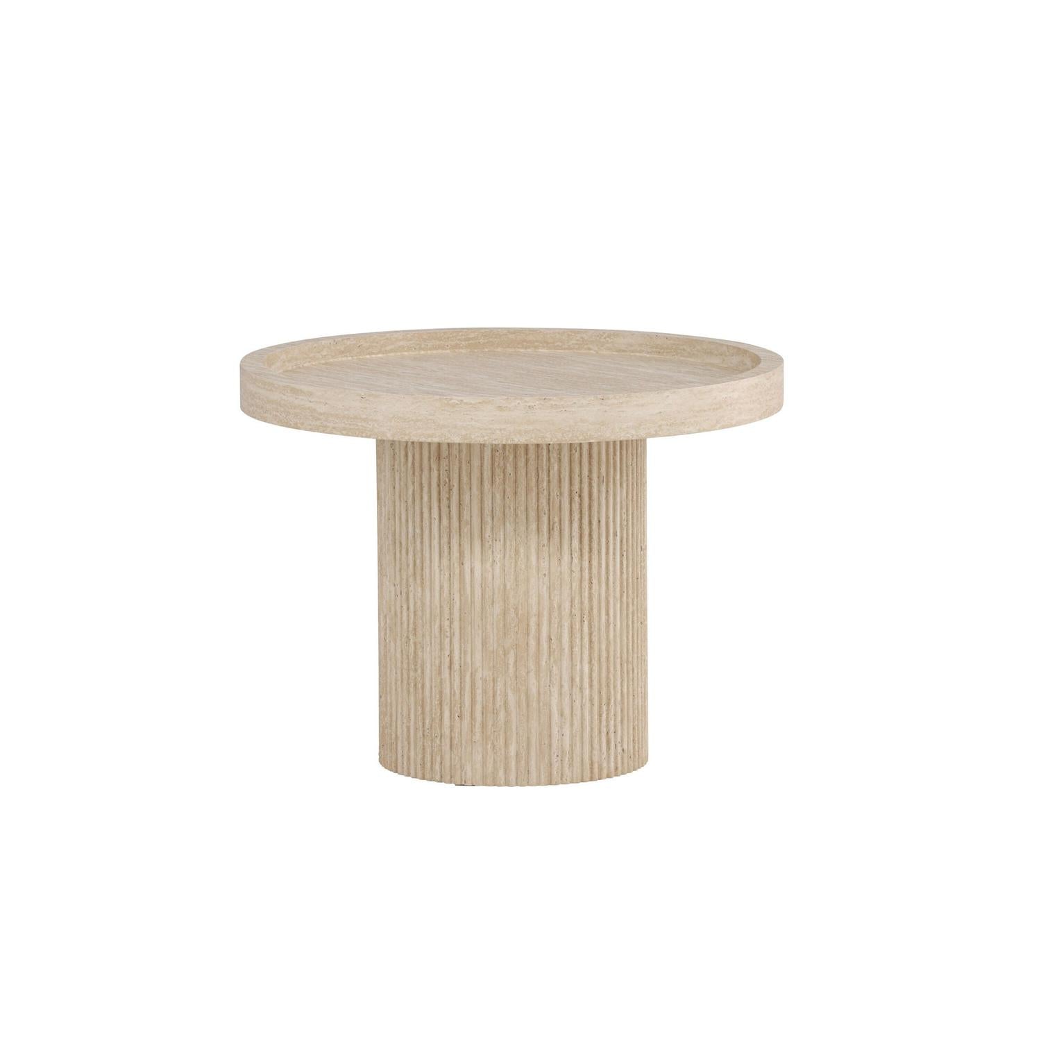 Beistelltisch Krille Ø60cm in in Travertin-Optik - Beige-Beistelltische-Venture Home-le canapé