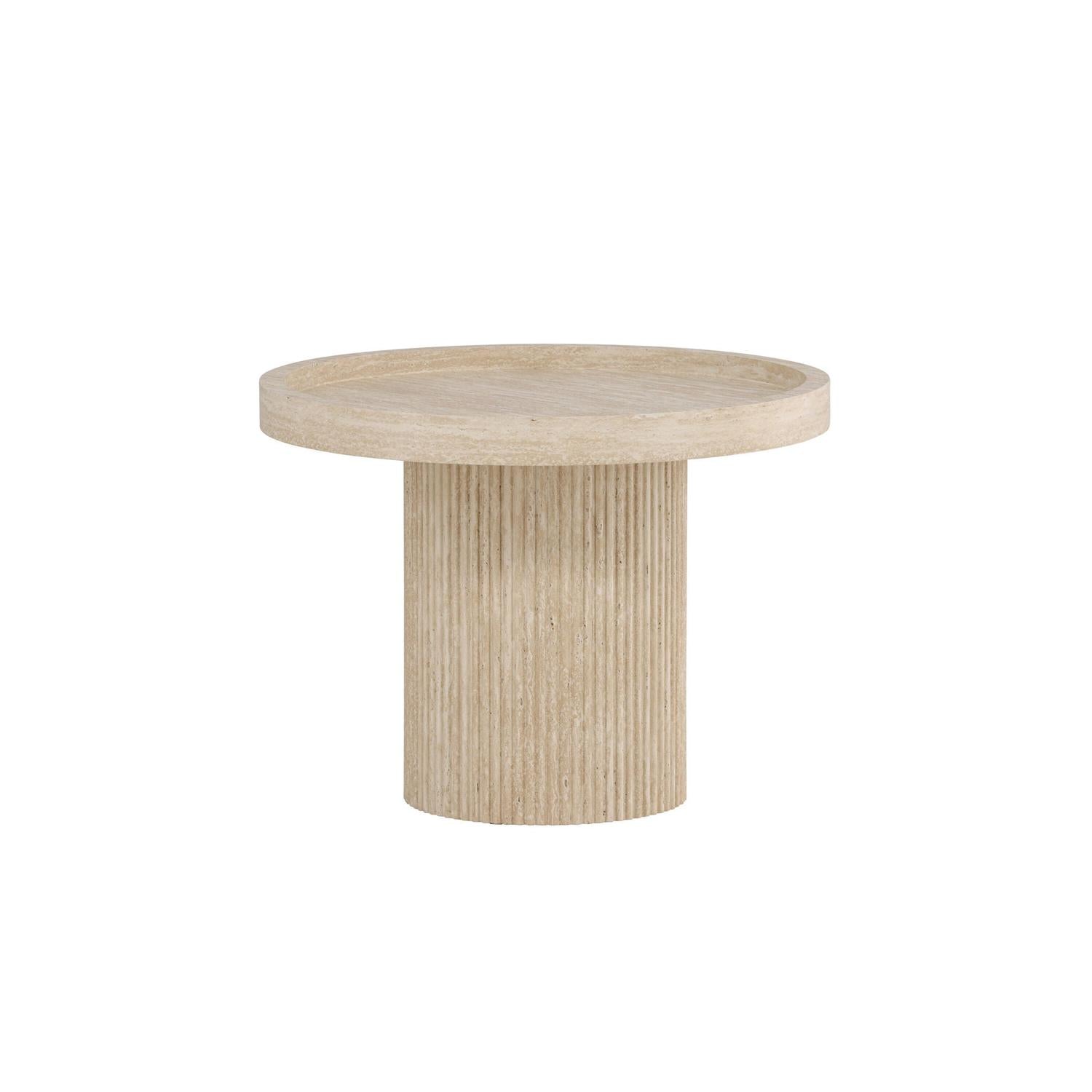 Beistelltisch Krille Ø60cm in in Travertin-Optik - Beige-Beistelltische-Venture Home-le canapé