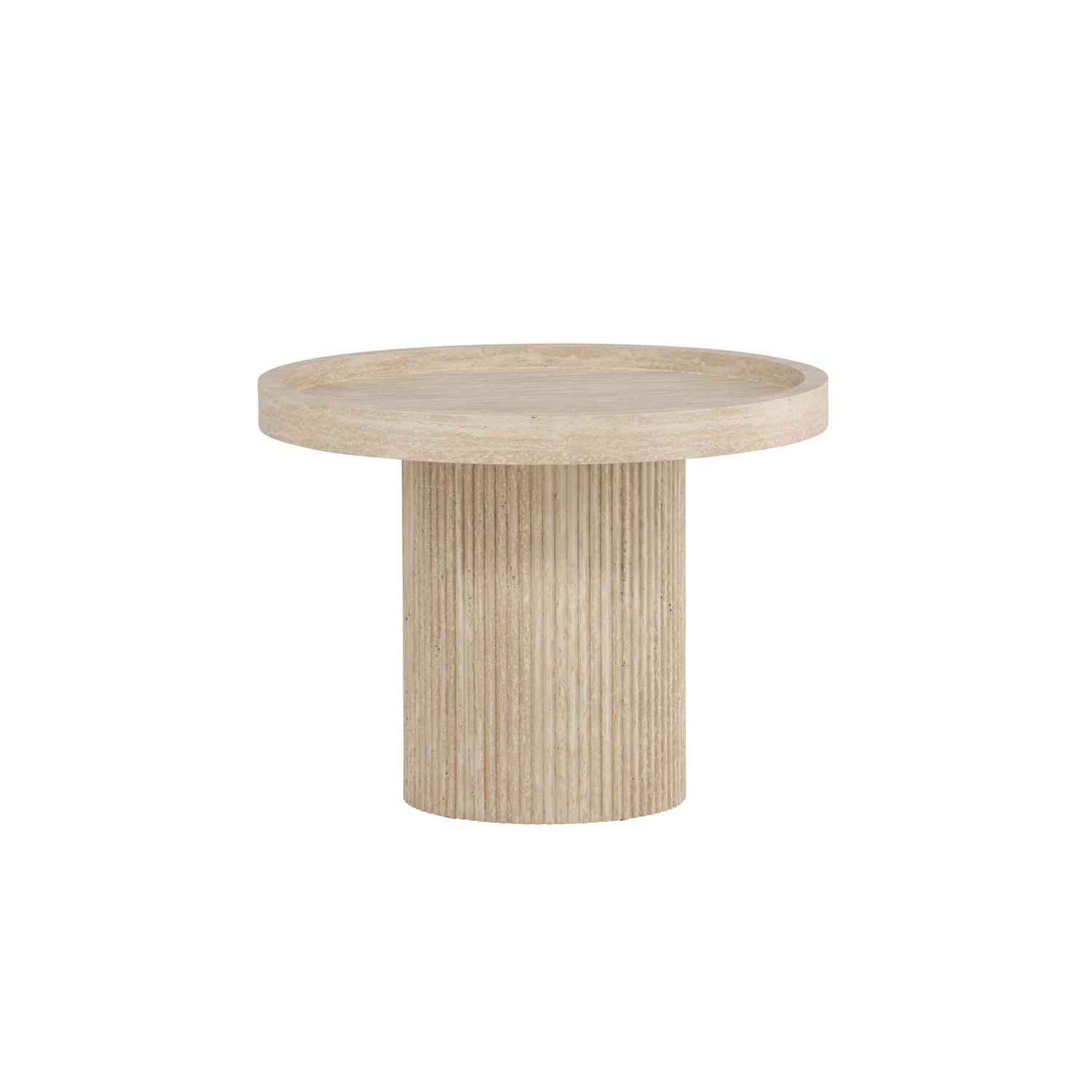 Beistelltisch Krille Ø60cm in in Travertin-Optik - Beige-Beistelltische-Venture Home-le canapé