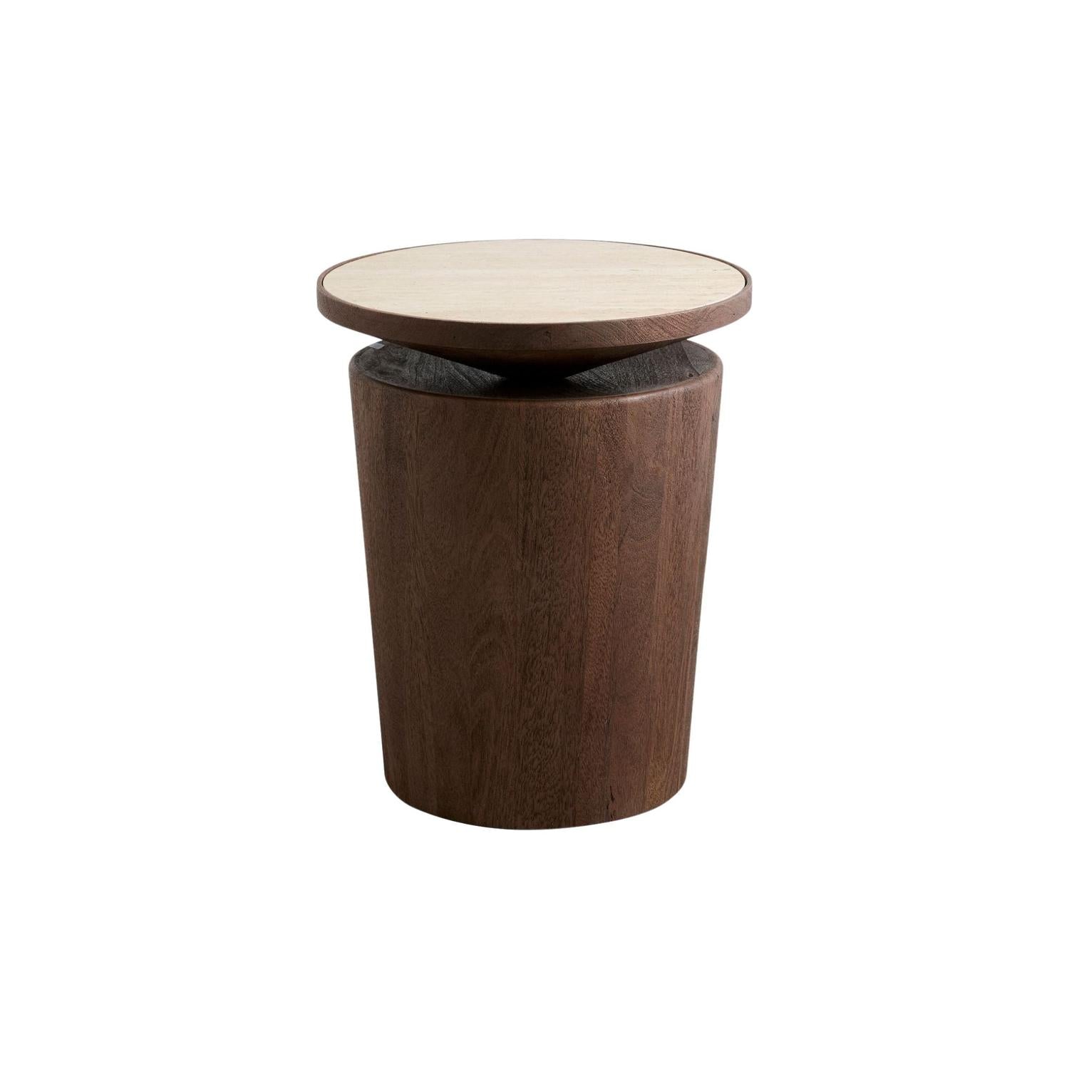 Beistelltisch KWANDO aus Mangoholz mit Travertine Ø41cm - Dunkelbraun-Beistelltische-Nordal A/S-le canapé