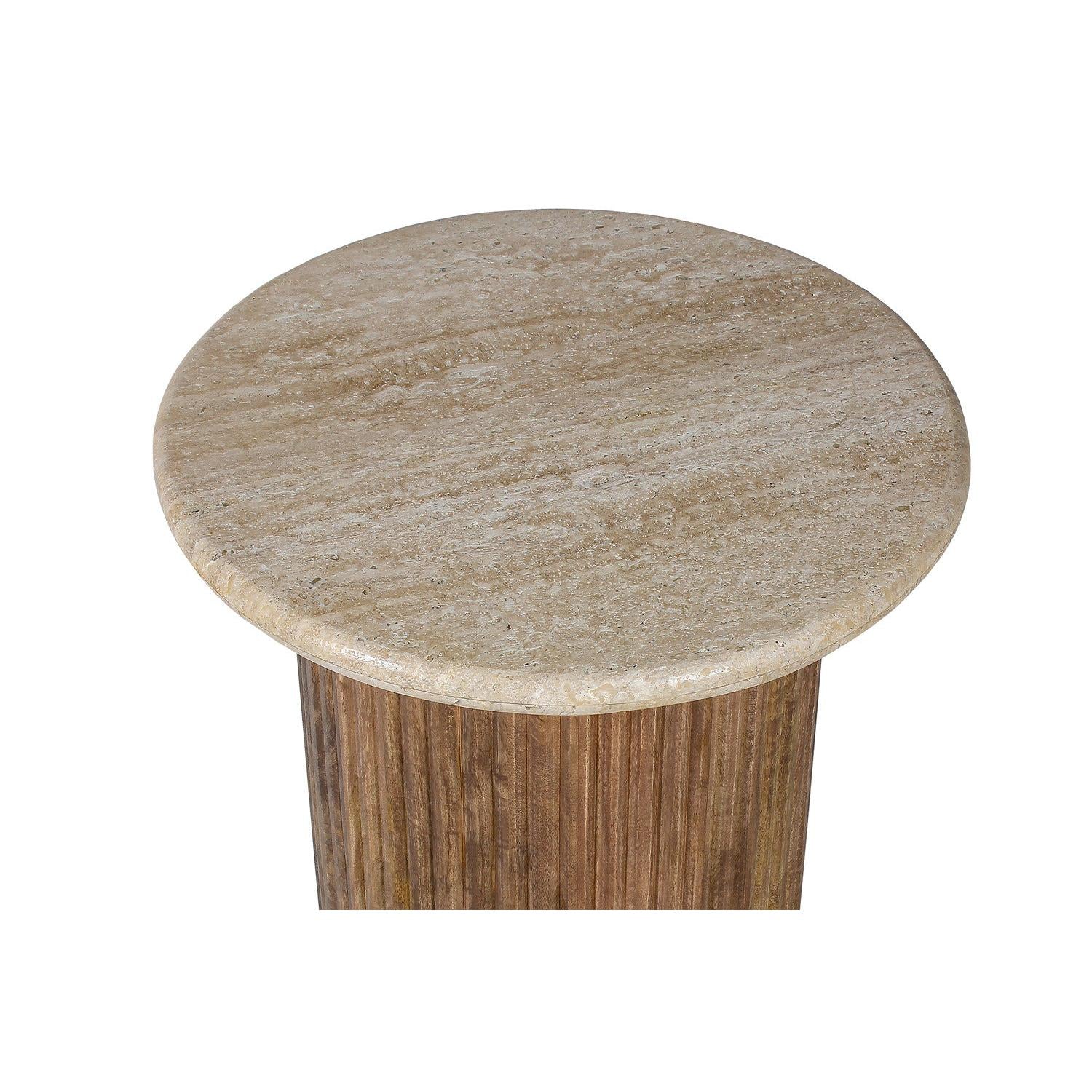 Beistelltisch Louis Ø50cm mit Travertin-Steinplatte - Beige-Beistelltisch-Rousseau-le canapé