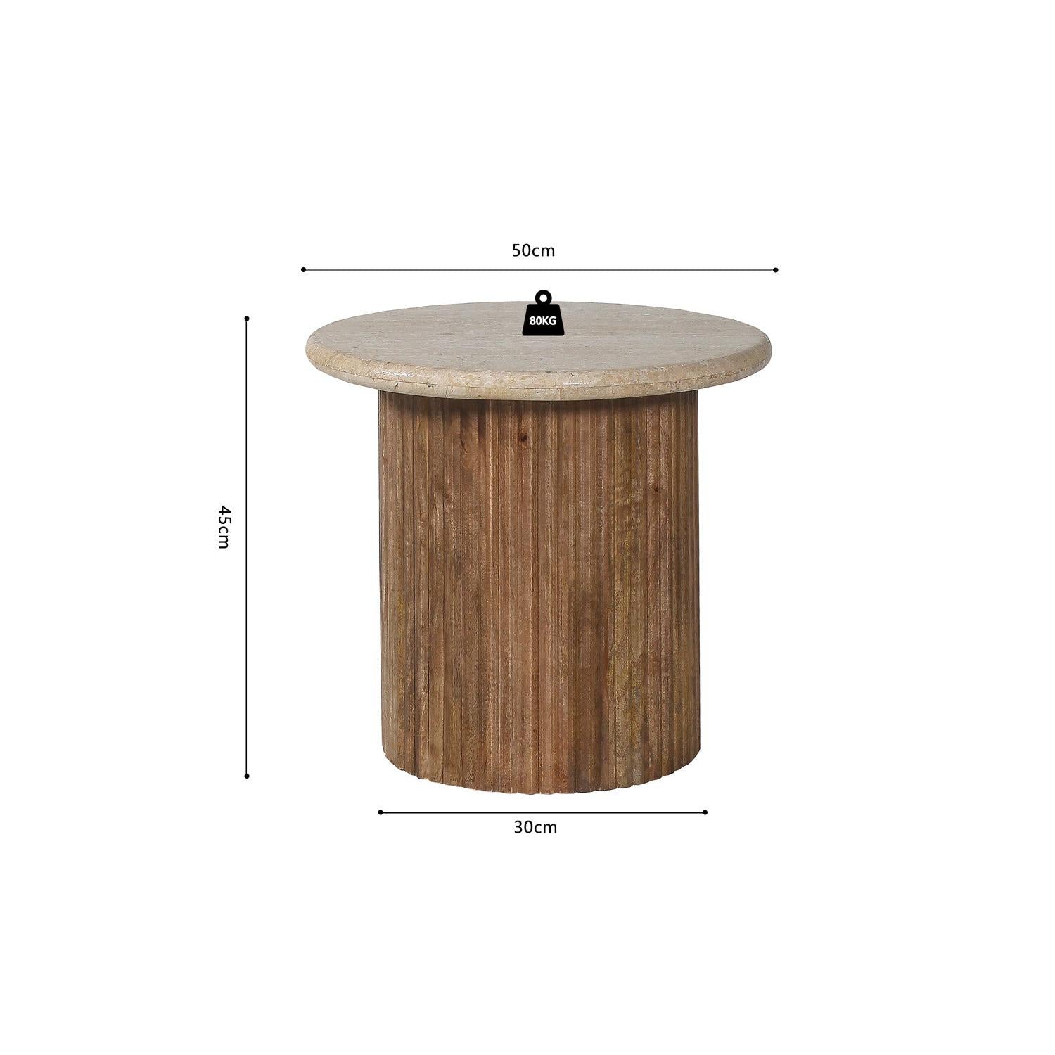 Beistelltisch Louis Ø50cm mit Travertin-Steinplatte - Beige-Beistelltisch-Rousseau-le canapé