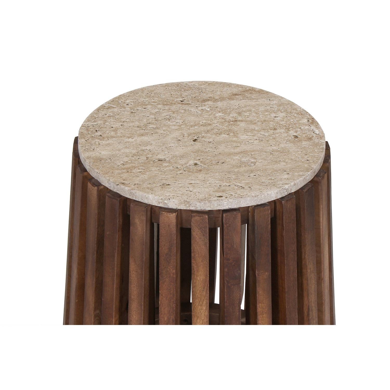 Beistelltisch Luuk Ø40cm mit Travertin-Steinplatte - Braun/Beige-Beistelltisch-Rousseau-le canapé
