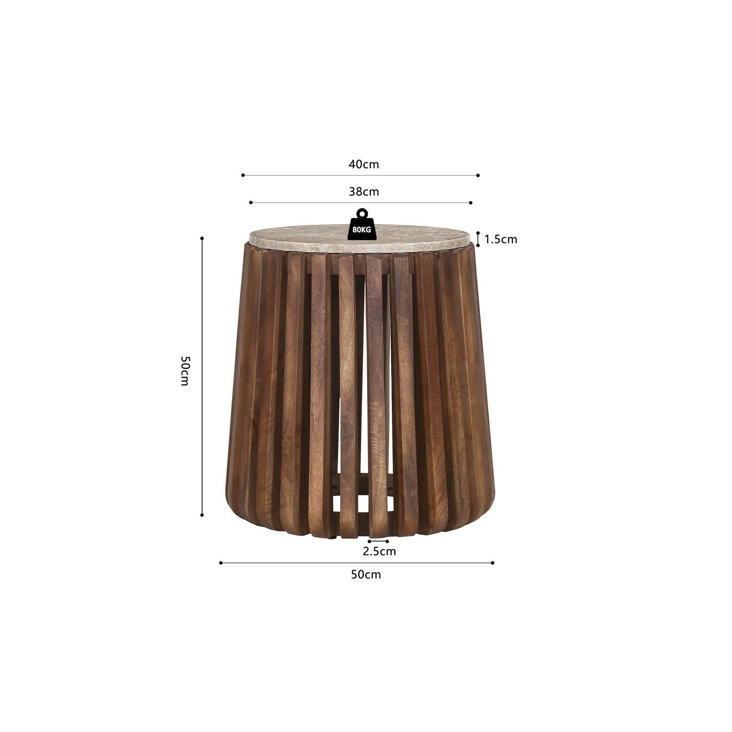 Beistelltisch Luuk Ø40cm mit Travertin-Steinplatte - Braun/Beige-Beistelltisch-Rousseau-le canapé