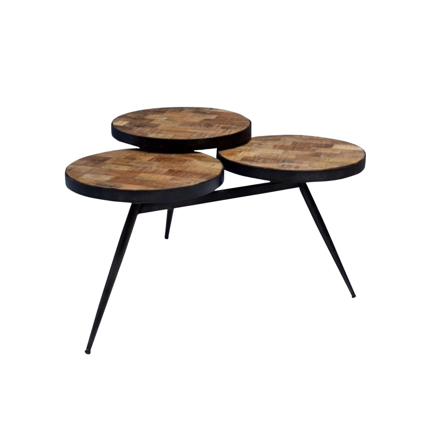 Beistelltisch Mona Lisa mit 3-Platten aus Mangoholz Ø80cm - Dunkelbraun-Beistelltische-Benoa-le canapé