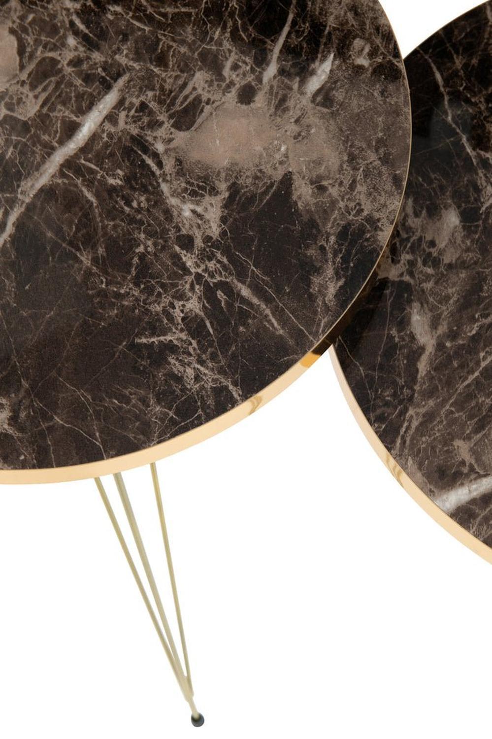 Beistelltische Oro, 3er-Set - Schwarz/Weiß mit Gold-Beistelltisch-J-Line-le canapé