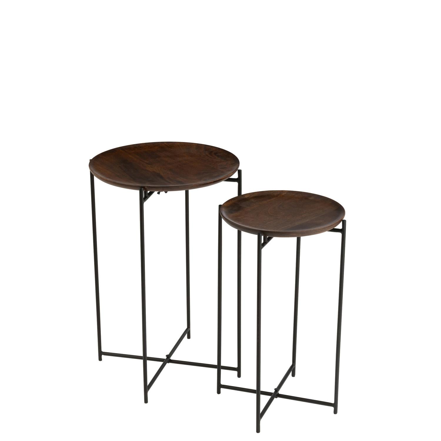 Beistelltische rund, 2er-Set aus Eisen und Mangoholz Ø39cm - Braun/Schwarz-Beistelltische-J-Line-le canapé