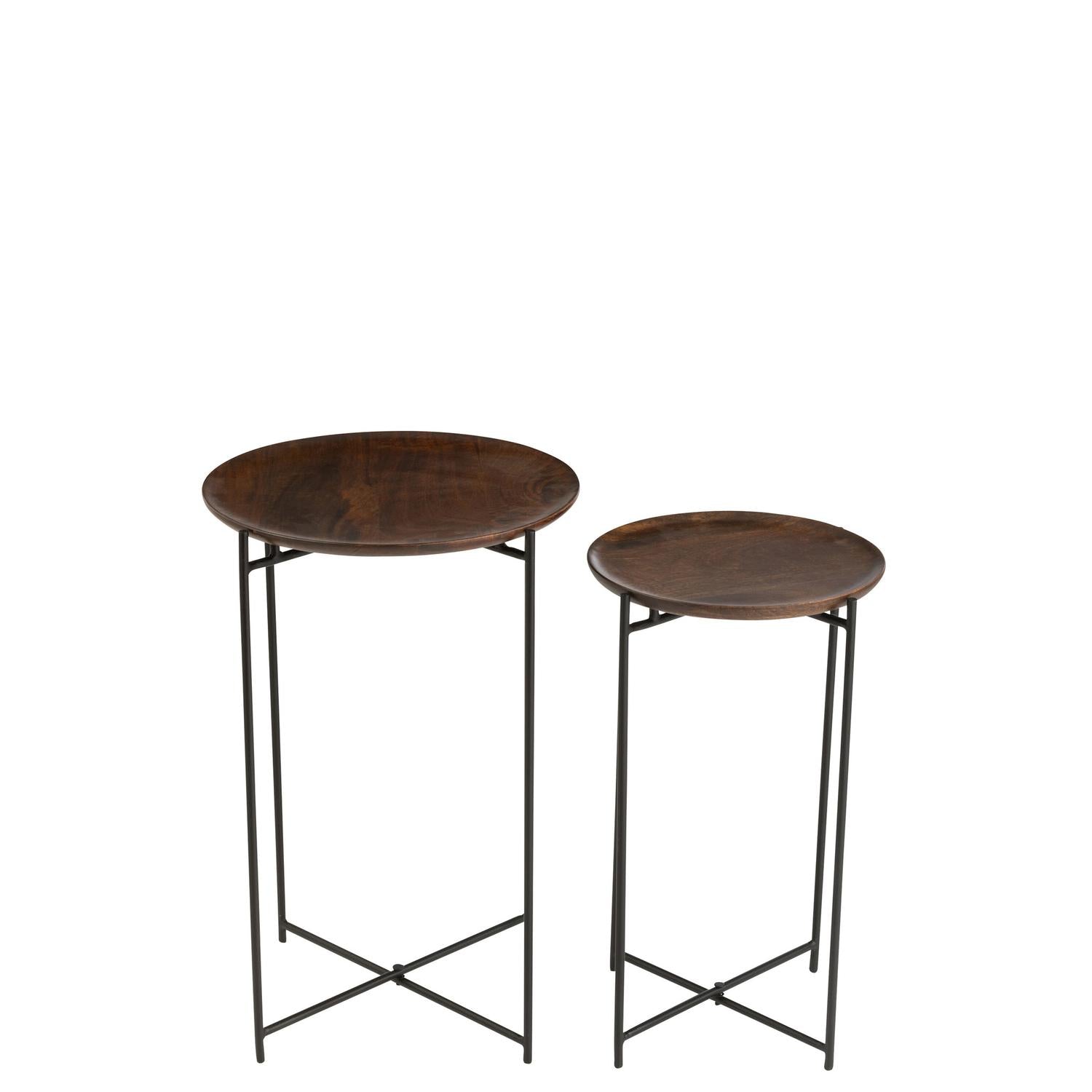 Beistelltische rund, 2er-Set aus Eisen und Mangoholz Ø39cm - Braun/Schwarz-Beistelltische-J-Line-le canapé