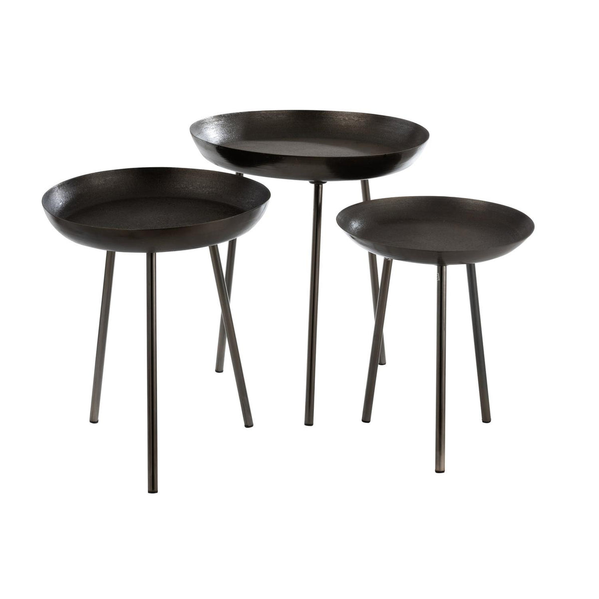 Beistelltische Tablett aus Metall, 3er-Set Ø52cm - Dunkelgrau-Beistelltische-J-Line-le canapé