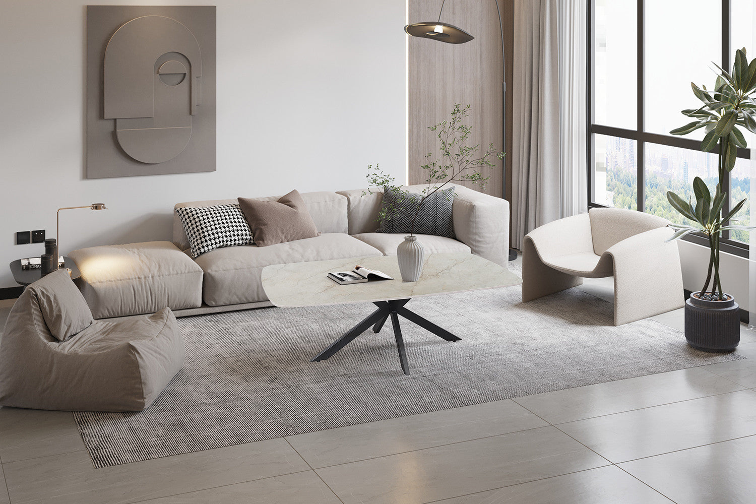 Couchtisch Apollo 130cm Oval mit Steinplatte - Beige-Couchtisch-Rousseau-le canapé
