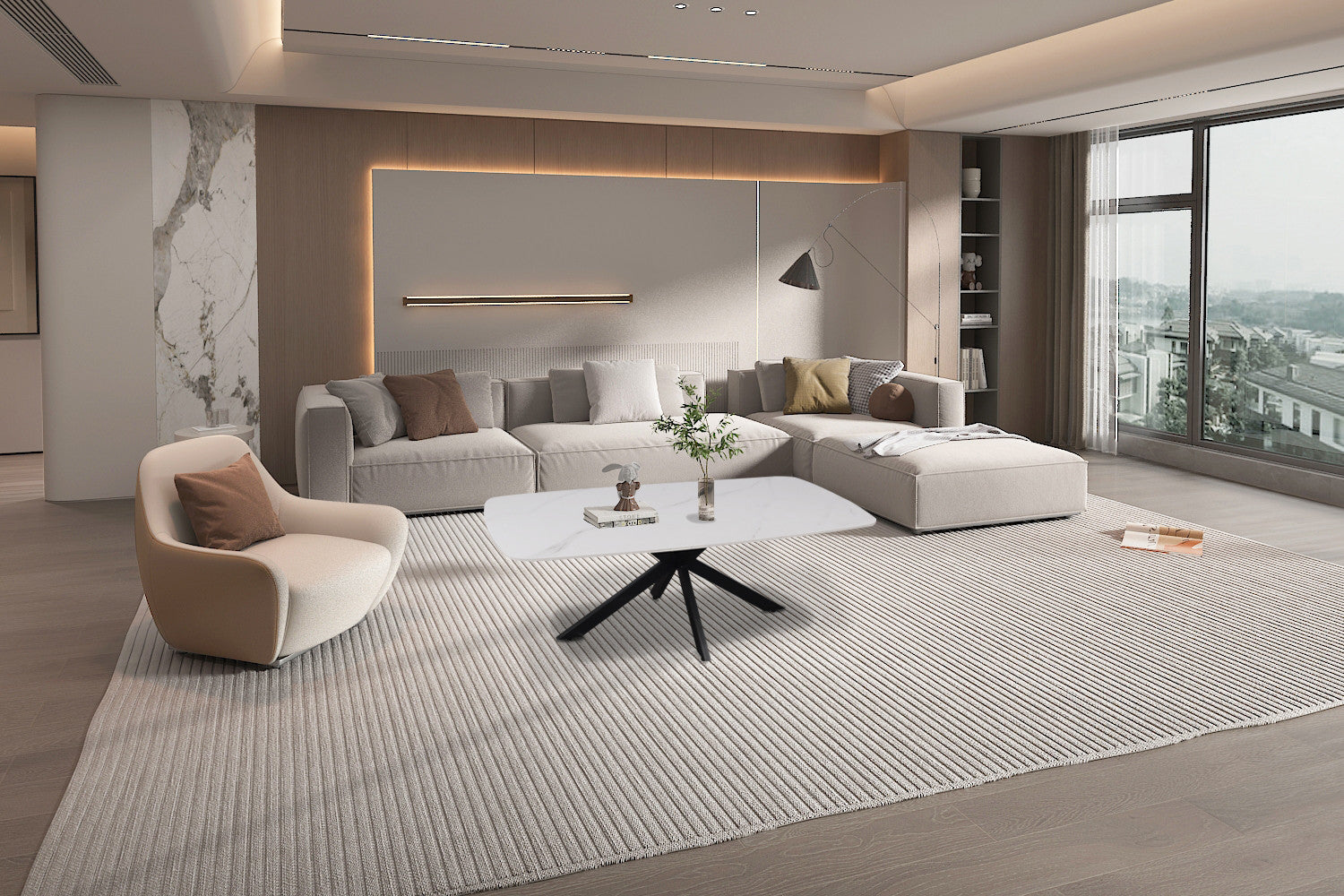 Couchtisch Apollo 130cm Oval mit Steinplatte - Weiß-Couchtisch-Rousseau-le canapé