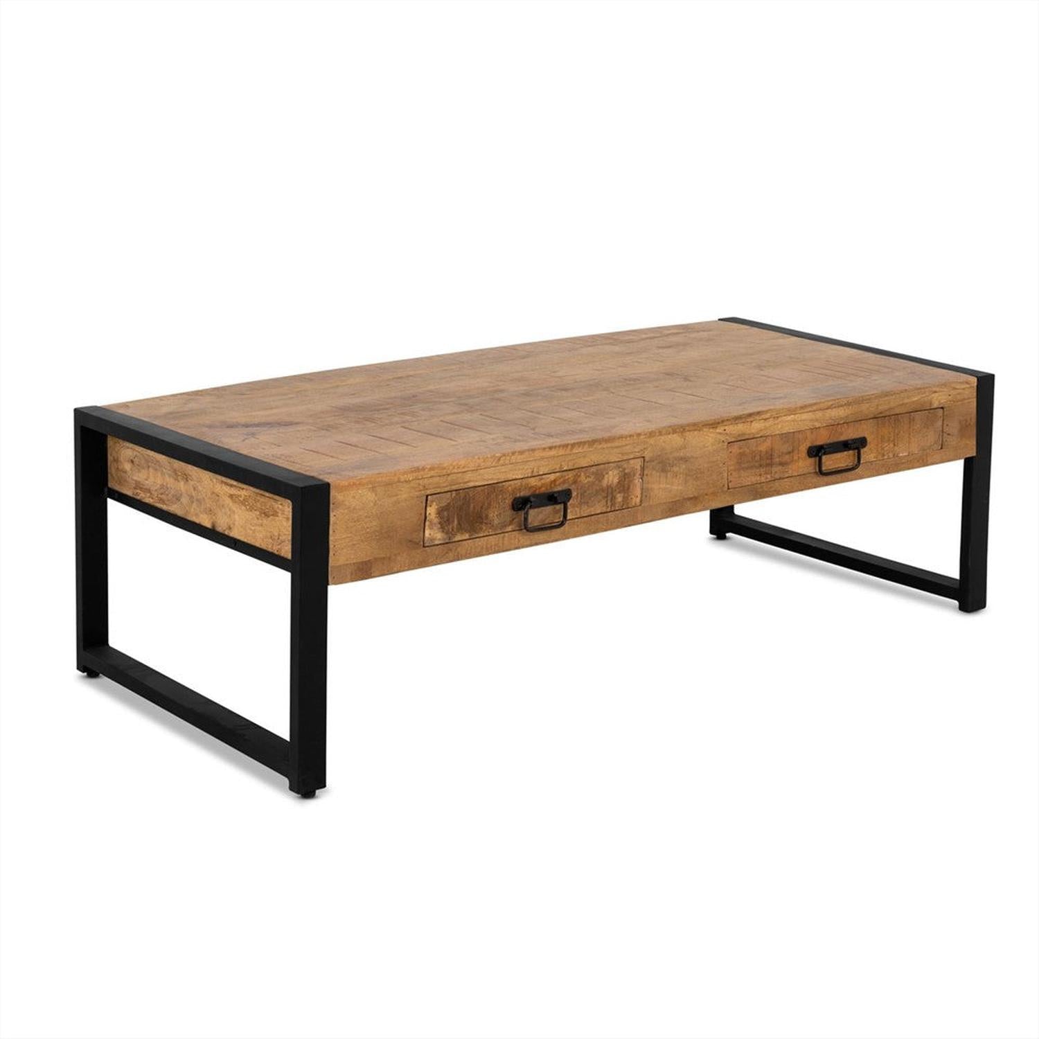 Couchtisch Britt 140cm mit Schubladen aus Mangoholz - Hellbraun-Couchtische-Benoa-le canapé
