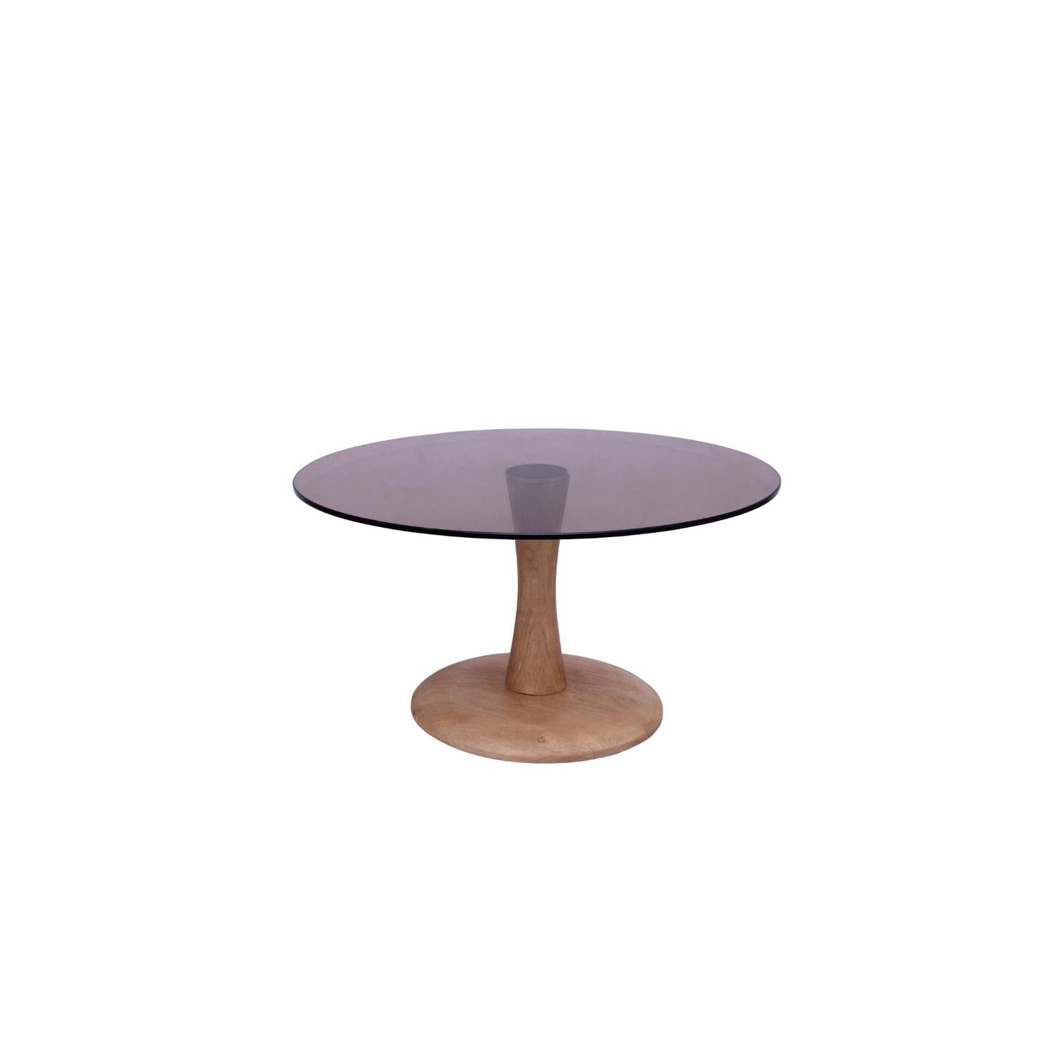 Couchtisch Brix aus Mangoholz mit Glasplatte Ø75cm - Braun-Couchtische-Livingfurn-le canapé