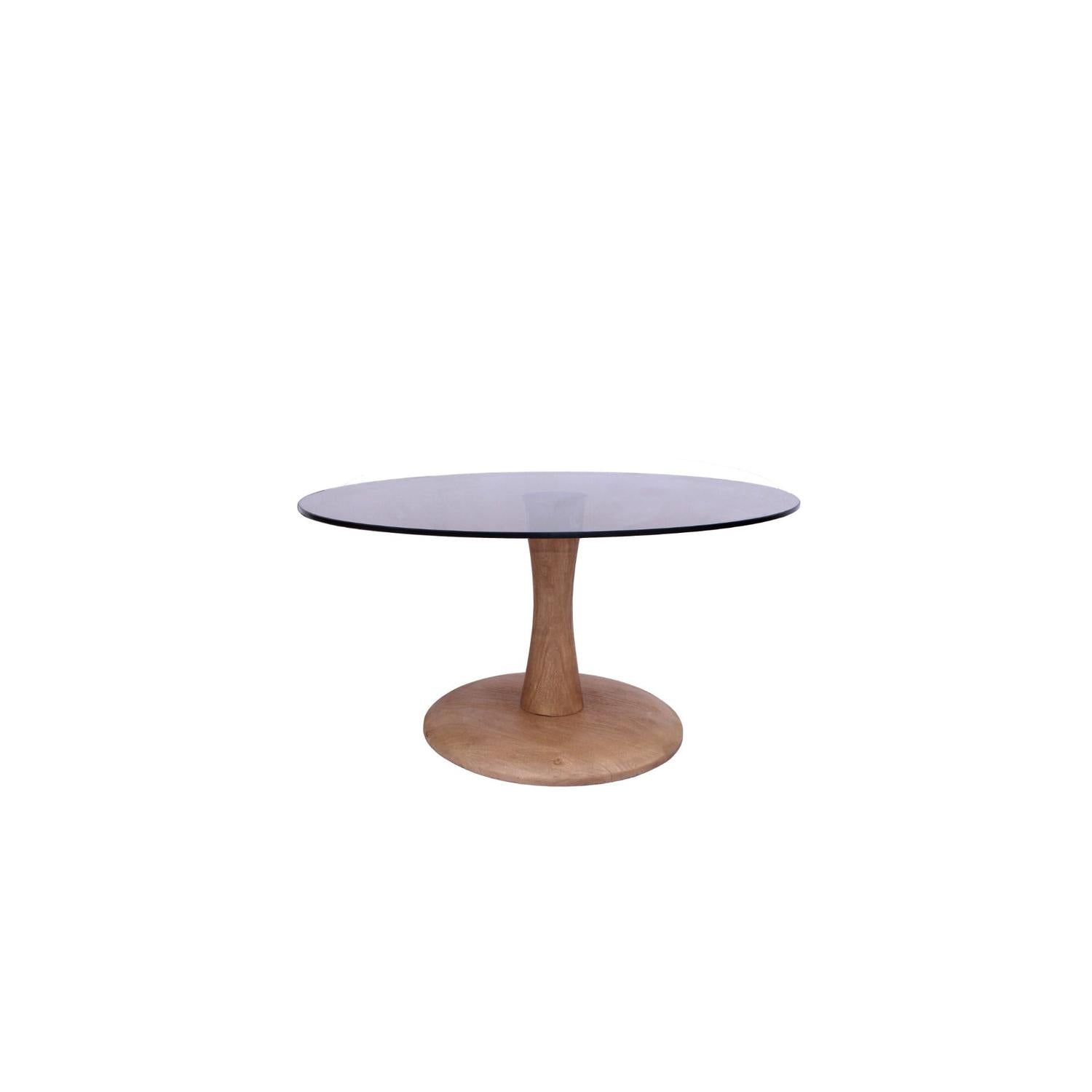 Couchtisch Brix aus Mangoholz mit Glasplatte Ø75cm - Braun-Couchtische-Livingfurn-le canapé