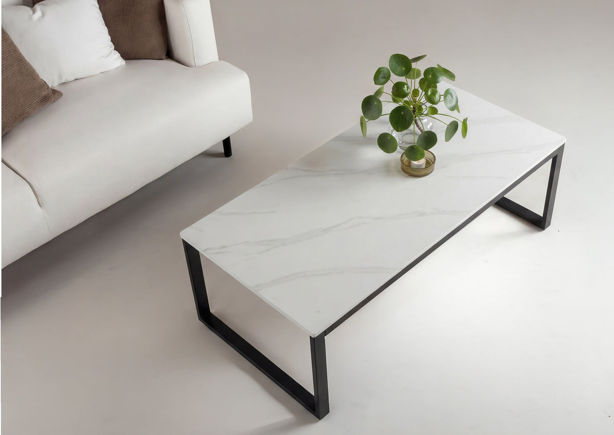 Couchtisch Estelle 120cm aus Stein - Weiß-Couchtische-Venture Home-le canapé
