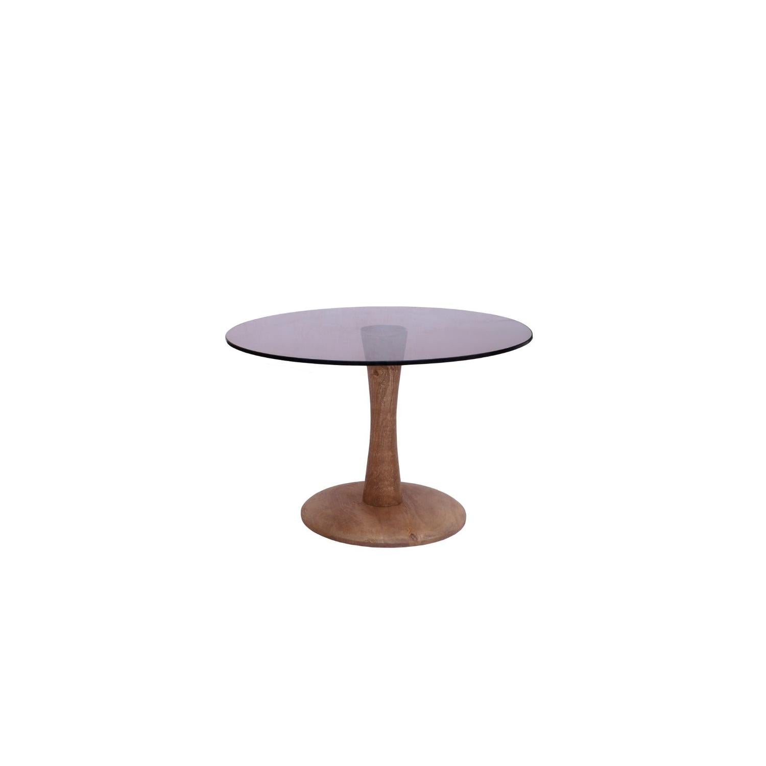 Couchtisch Faye Ø60cm aus Glas und Mangoholz - Braun-Couchtische-Livingfurn-le canapé