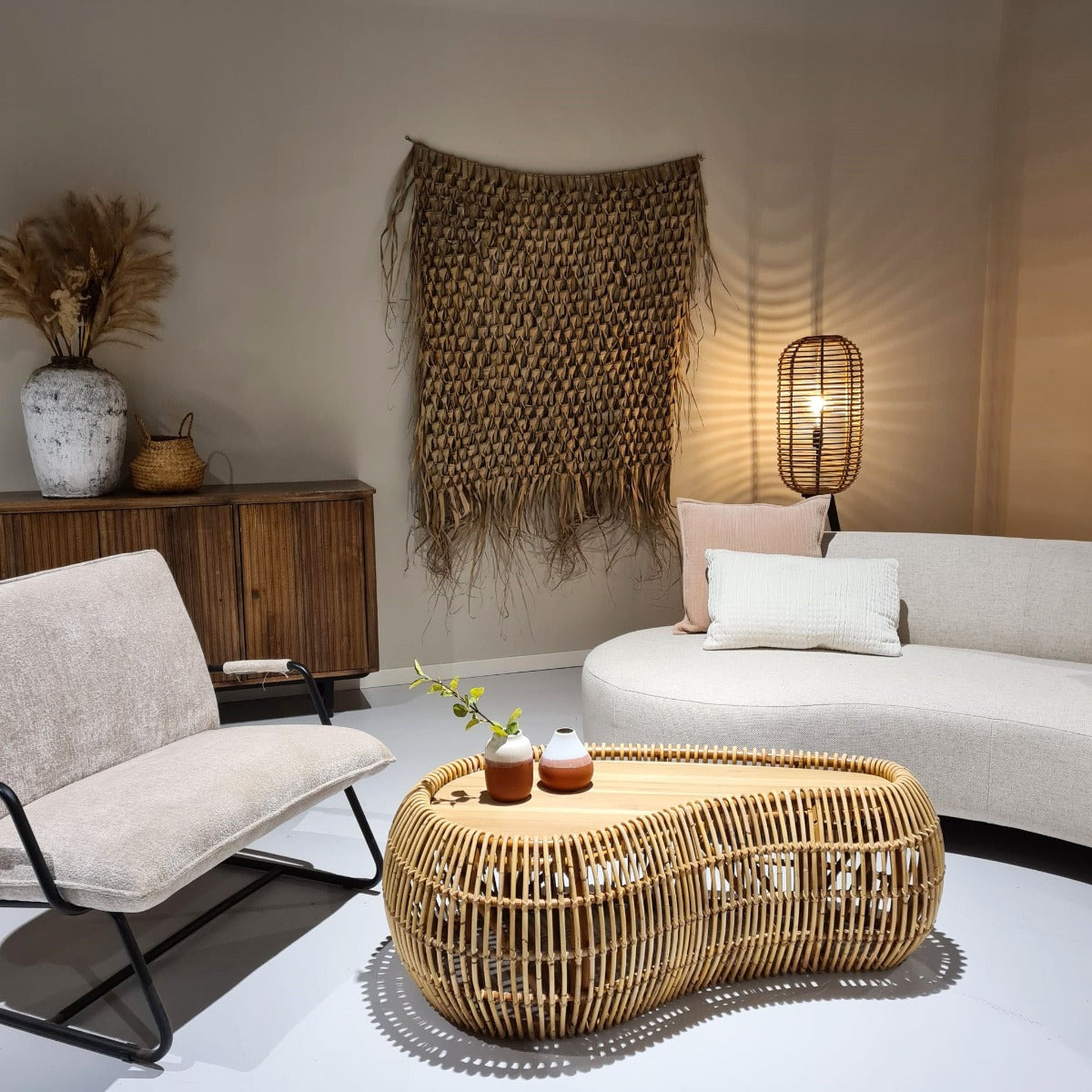 Couchtisch Gwen aus Rattan und Teakholz - Natur-Couchtische-Livingfurn-le canapé