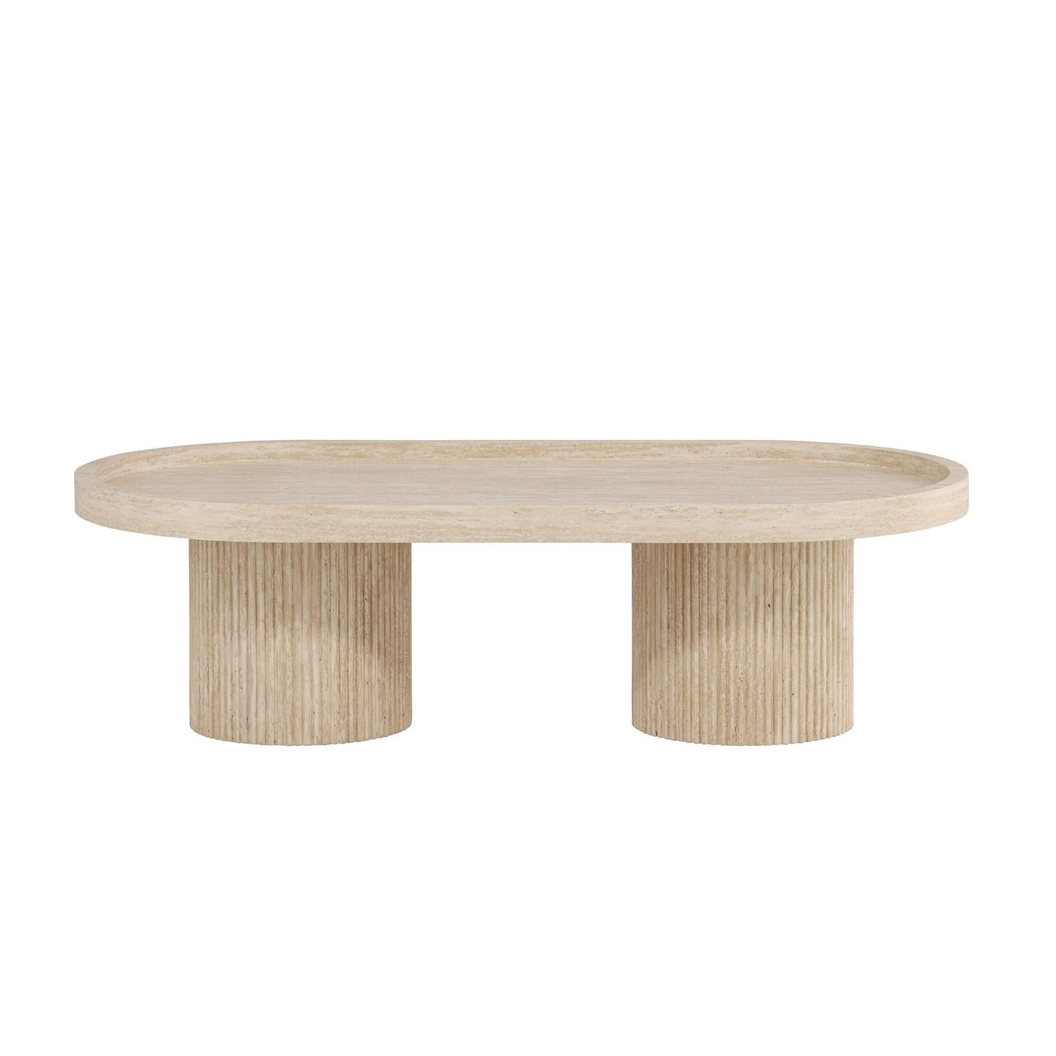 Couchtisch Krille 120*60cm in Travertin-Optik - Beige-Couchtische-Venture Home-le canapé