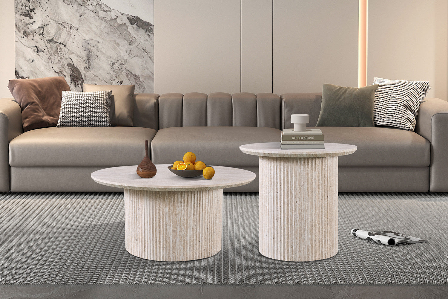 Couchtisch Lagos Ø80cm - Keramik Travertin Optik-Couchtisch-Rousseau-le canapé