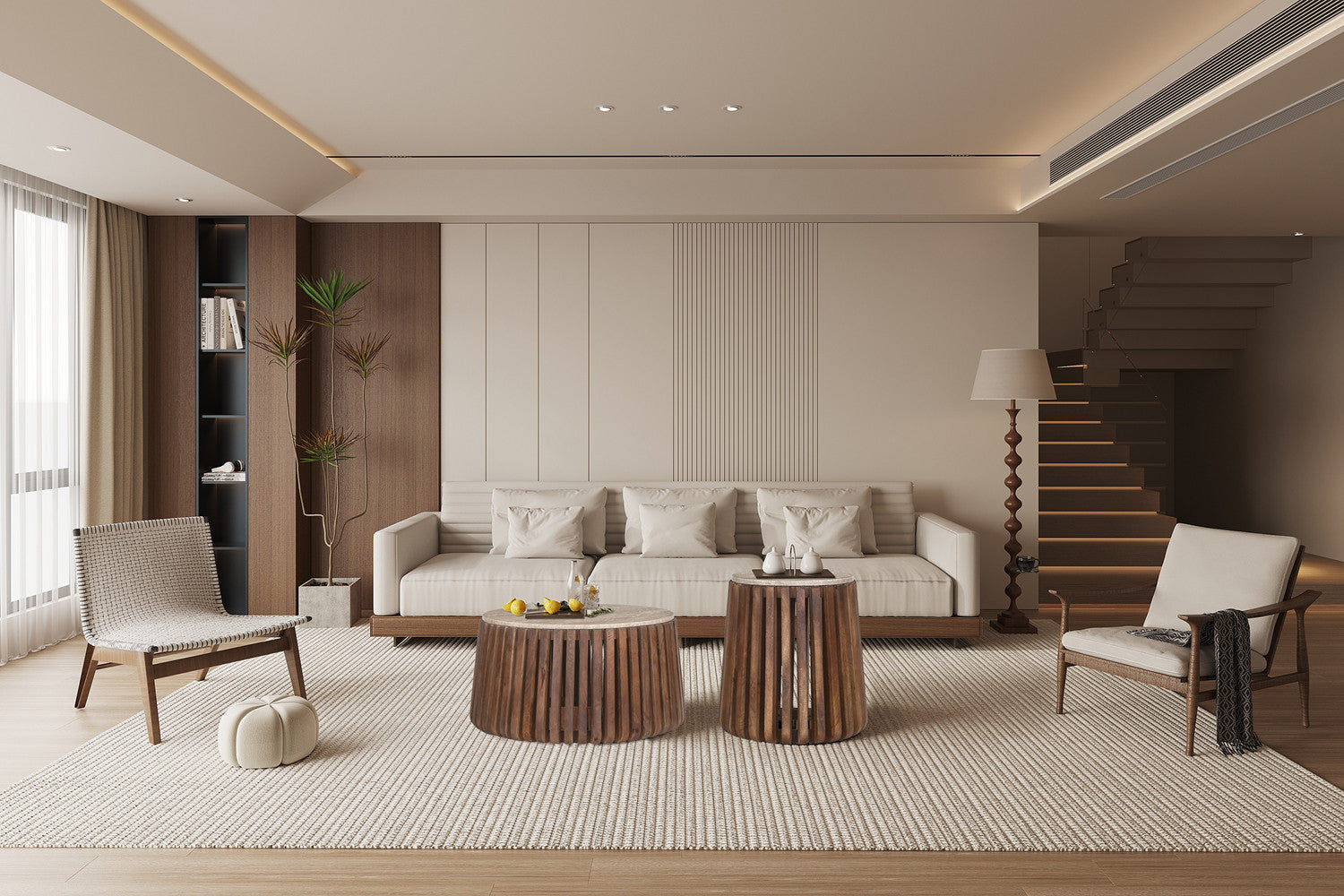 Couchtisch Luuk Ø70cm mit Travertin-Steinplatte - Braun/Beige-Couchtisch-Rousseau-le canapé