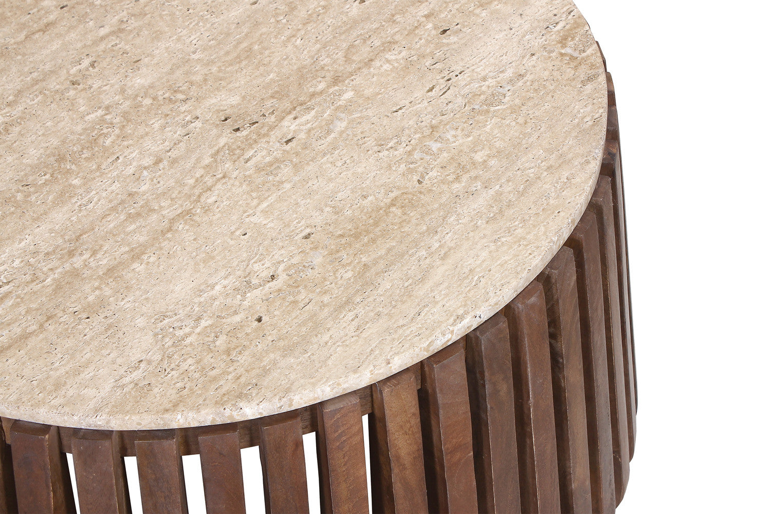 Couchtisch Luuk Ø70cm mit Travertin-Steinplatte - Braun/Beige-Couchtisch-Rousseau-le canapé