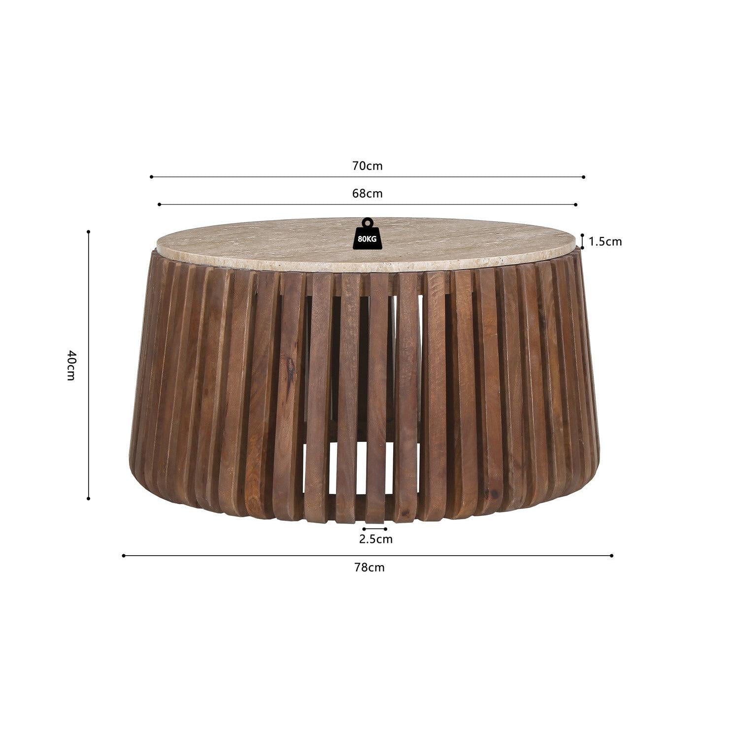 Couchtisch Luuk Ø70cm mit Travertin-Steinplatte - Braun/Beige-Couchtisch-Rousseau-le canapé