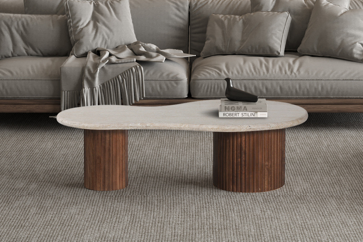 Couchtisch Marlon 120cm mit Travertinplatte - Beige-Couchtisch-Rousseau-le canapé
