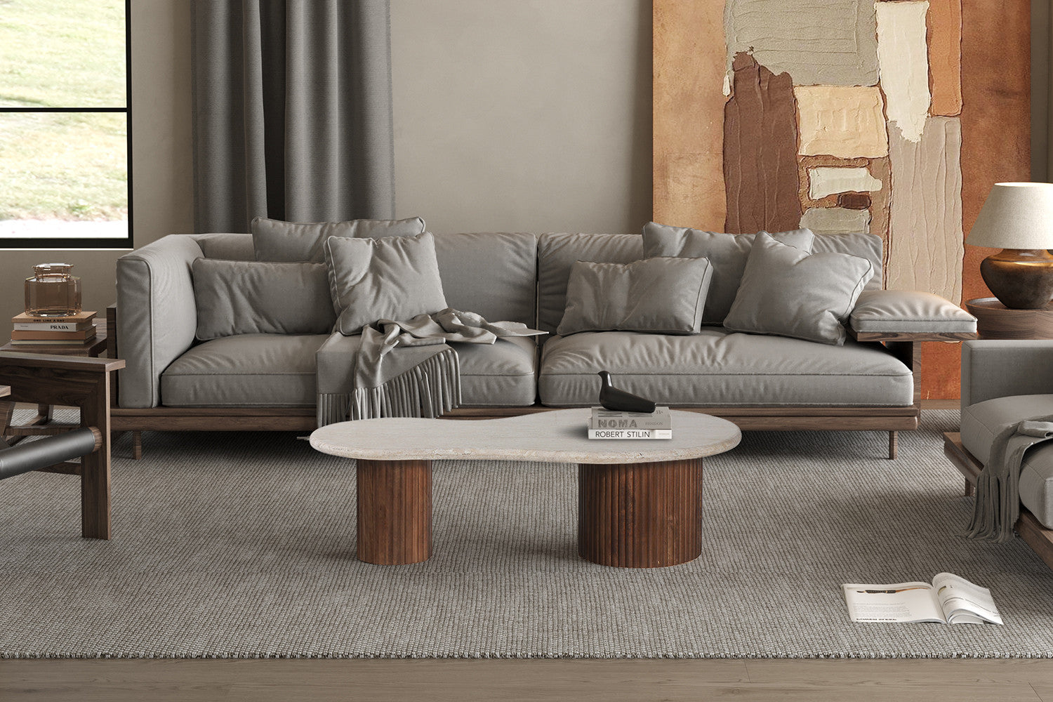 Couchtisch Marlon 120cm mit Travertinplatte - Beige-Couchtisch-Rousseau-le canapé