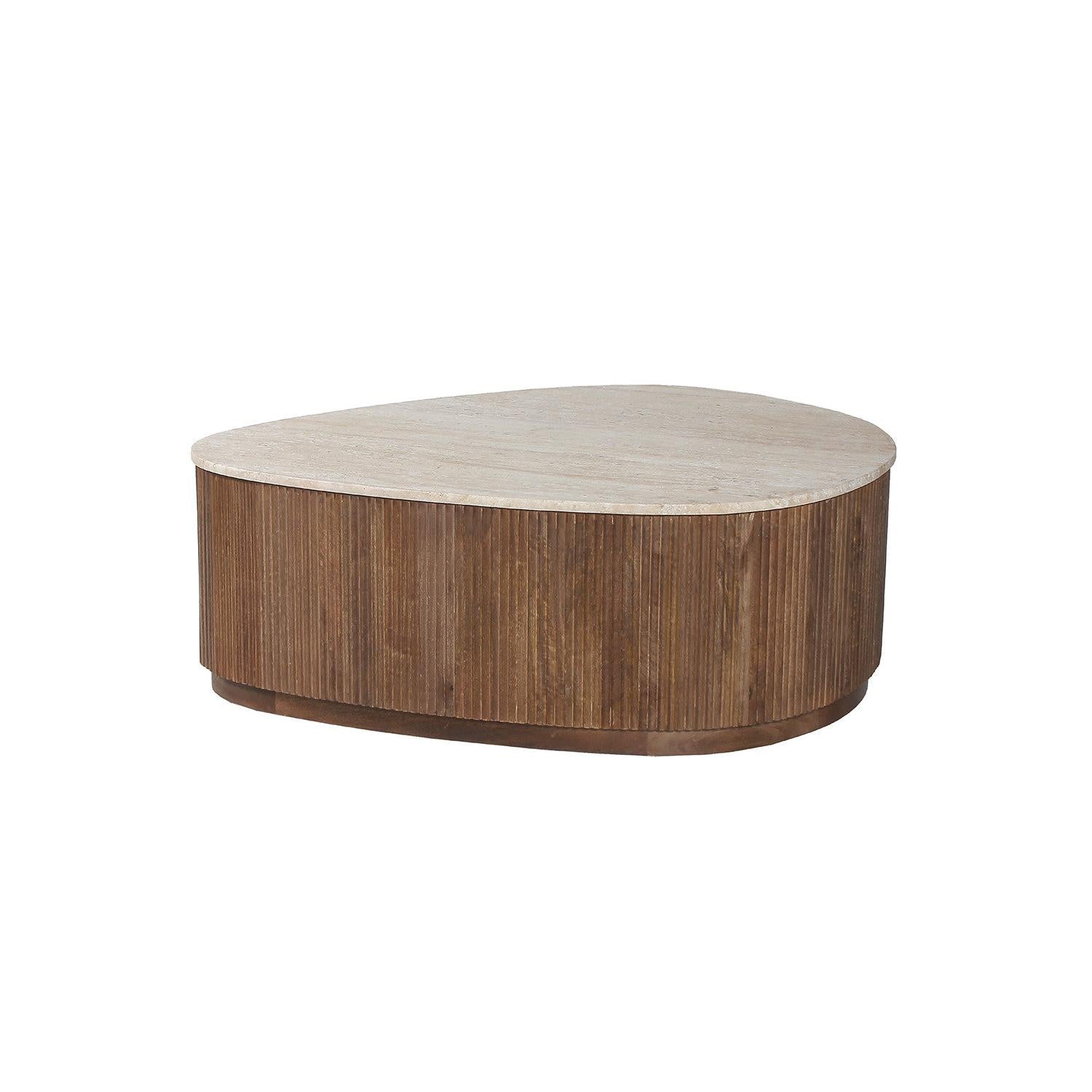 Couchtisch Nolan mit Travertin-Steinplatte - Beige-Couchtisch-Rousseau-le canapé