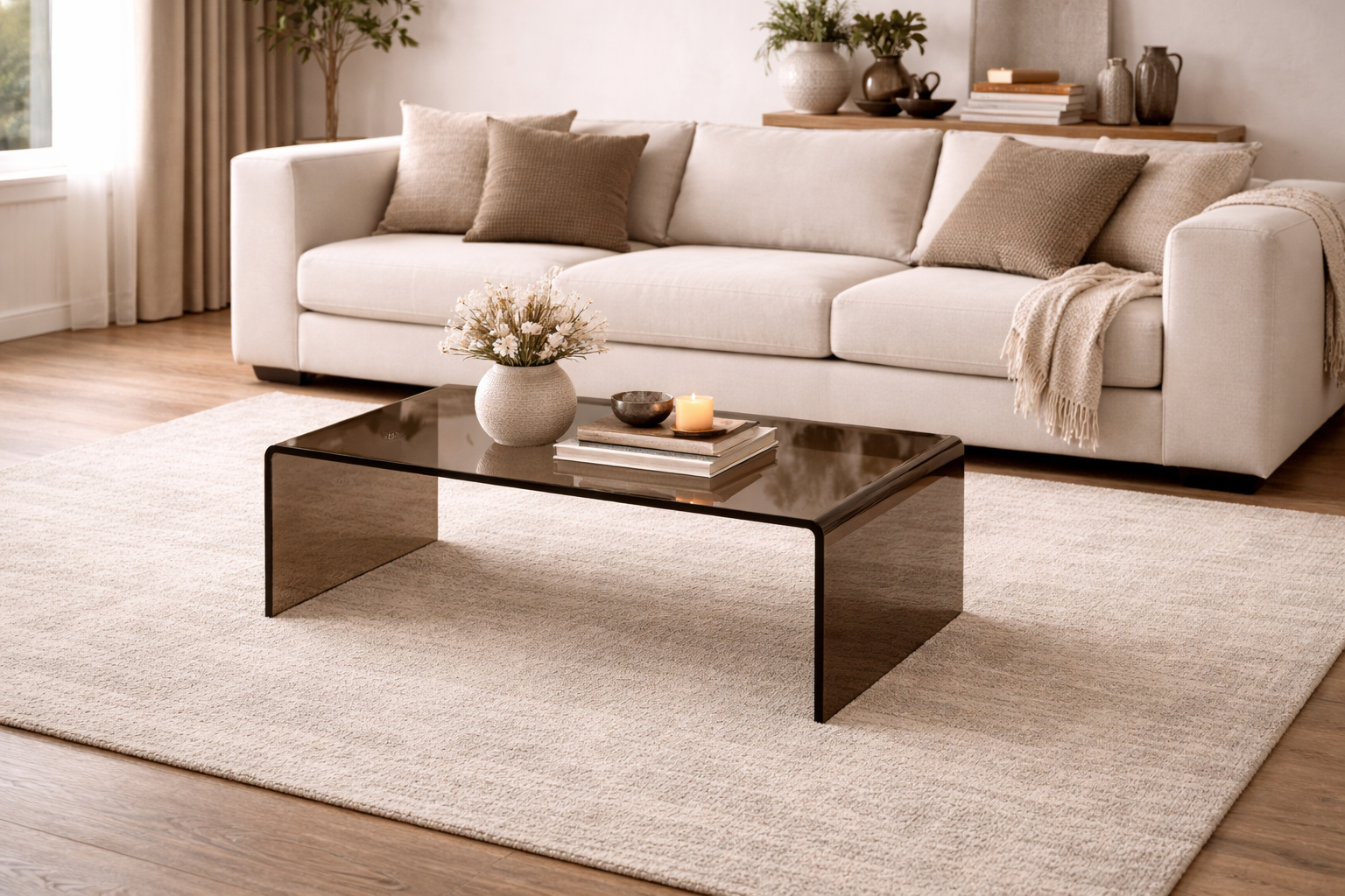 Couchtisch Telemark aus Glas 120cm - Braun-Couchtische-Venture Home-le canapé