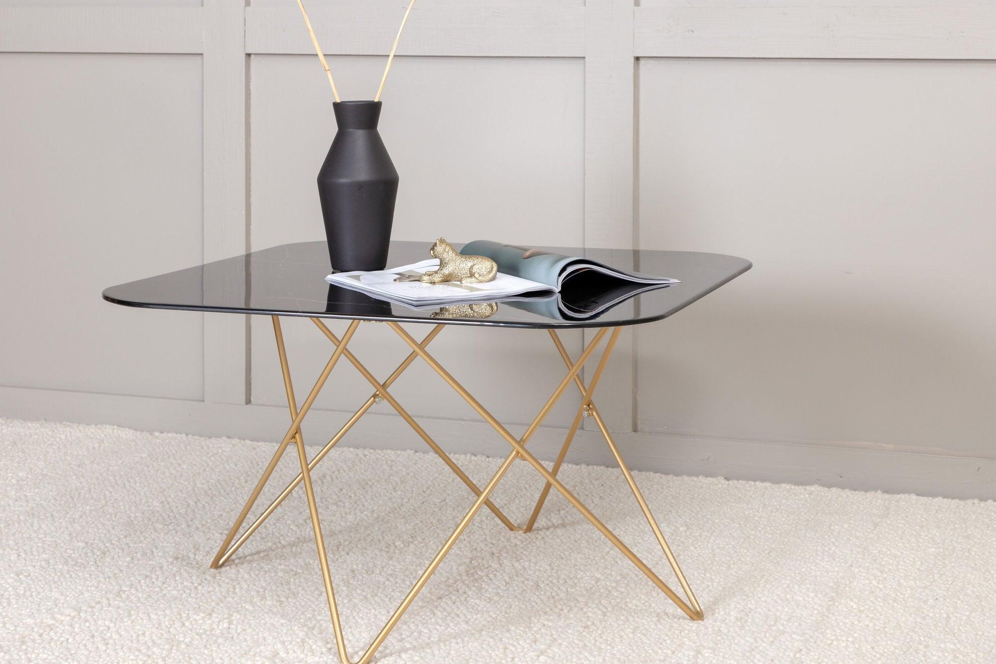 Couchtisch Tristar aus Marmorglas - Schwarz / Messing gebürstet-Couchtisch-Venture Home-le canapé