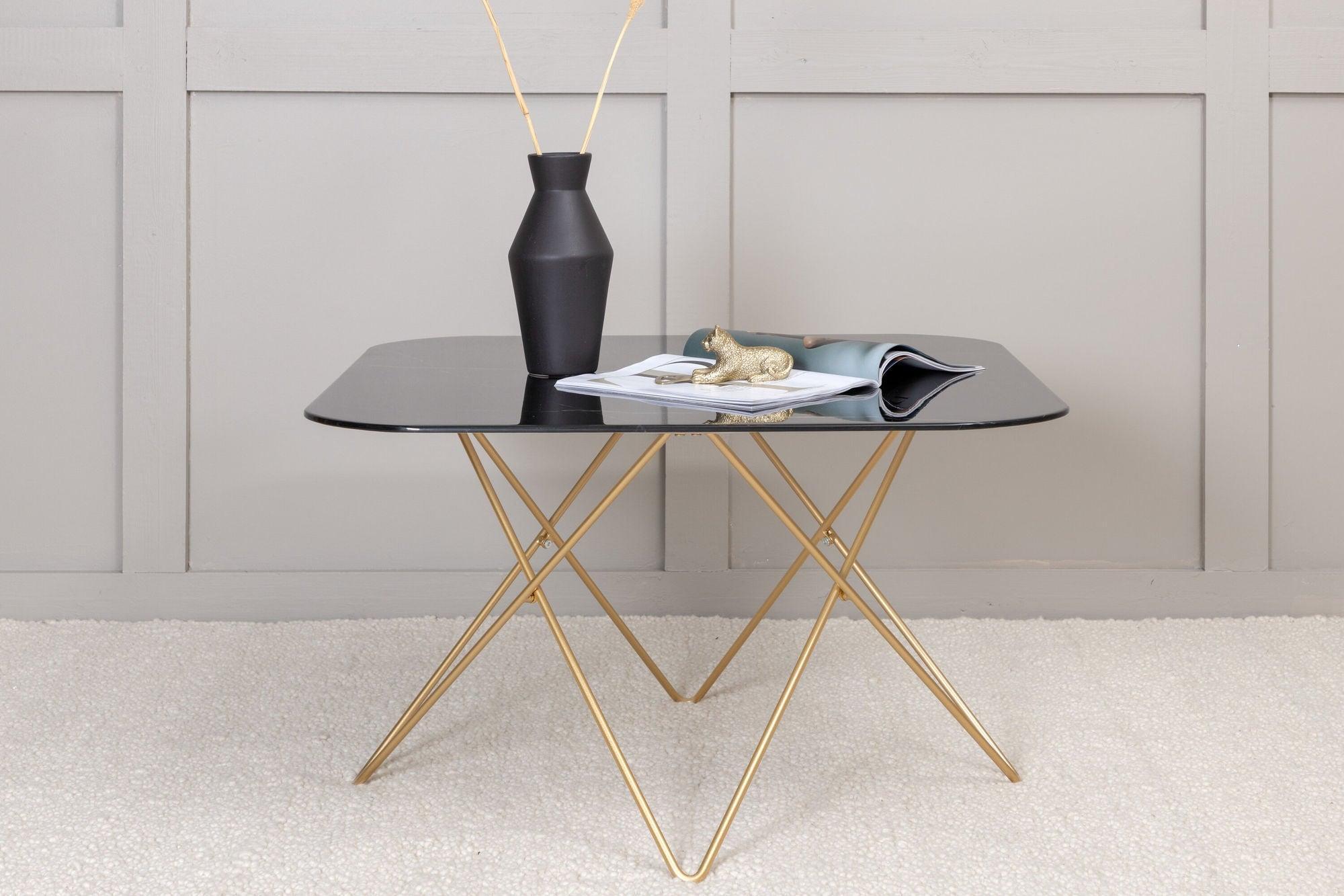 Couchtisch Tristar aus Marmorglas - Schwarz / Messing gebürstet-Couchtische-Venture Home-le canapé