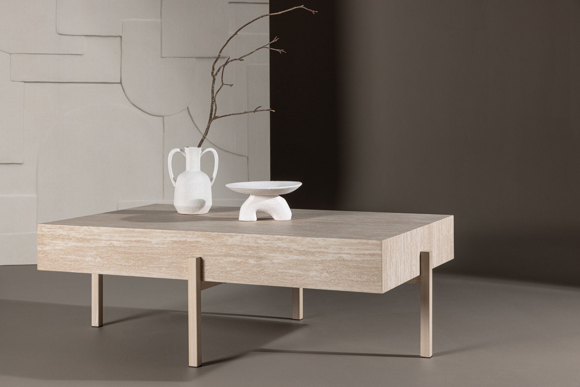 Couchtisch Vadholmen 120cm in Travertin-Optik - Beige-Couchtische-Vind-le canapé