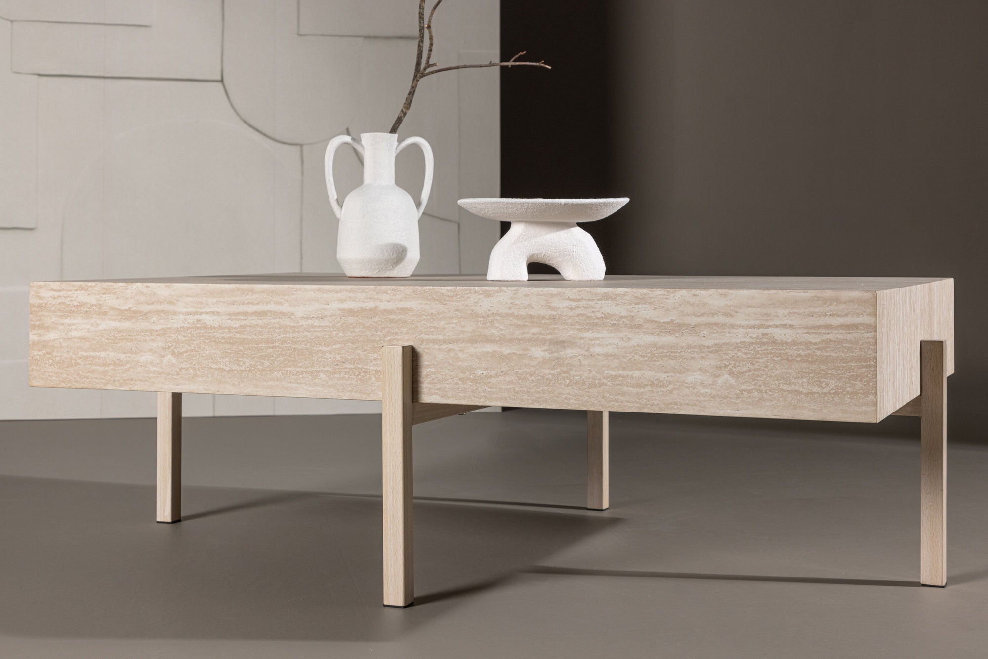 Couchtisch Vadholmen 120cm in Travertin-Optik - Beige-Couchtische-Vind-le canapé