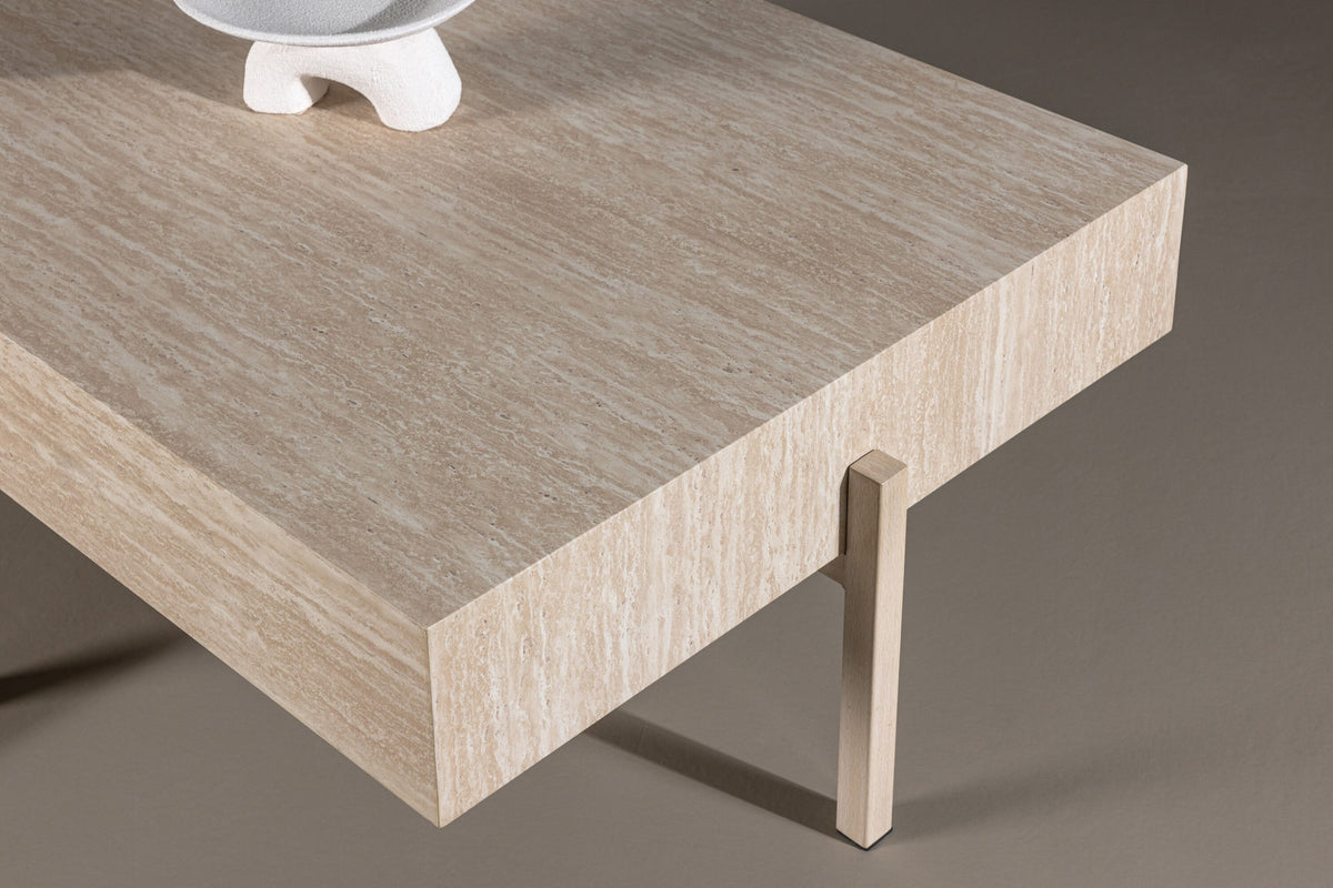 Couchtisch Vadholmen 120cm in Travertin-Optik - Beige-Couchtische-Vind-le canapé