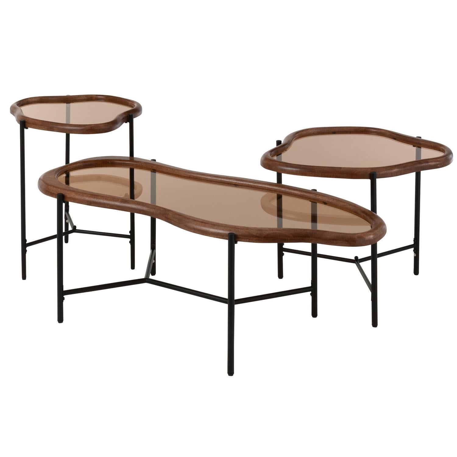 Couchtisch Zig aus Glas mit Holzrahmen - Braun-Couchtische-J-Line-le canapé