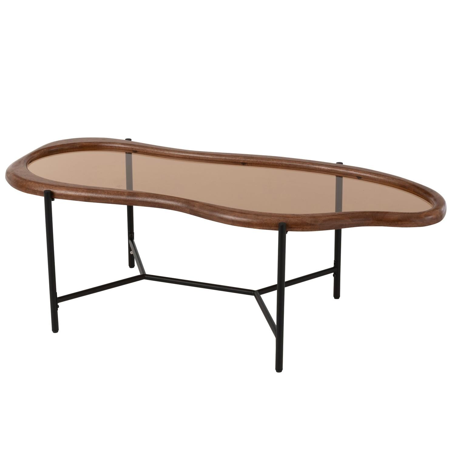 Couchtisch Zig aus Glas mit Holzrahmen - Braun-Couchtische-J-Line-le canapé