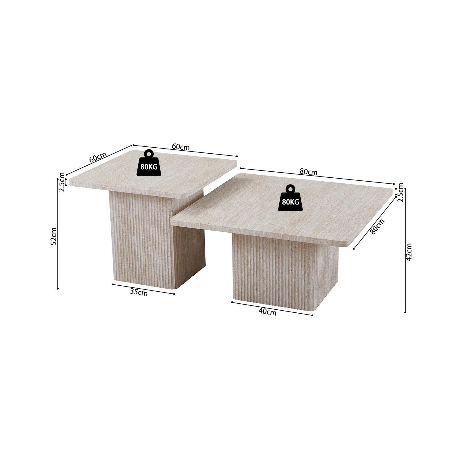 Couchtische Bobby in Keramik Travertin Optik, 2er-Set - Beige-Couchtisch-Rousseau-le canapé