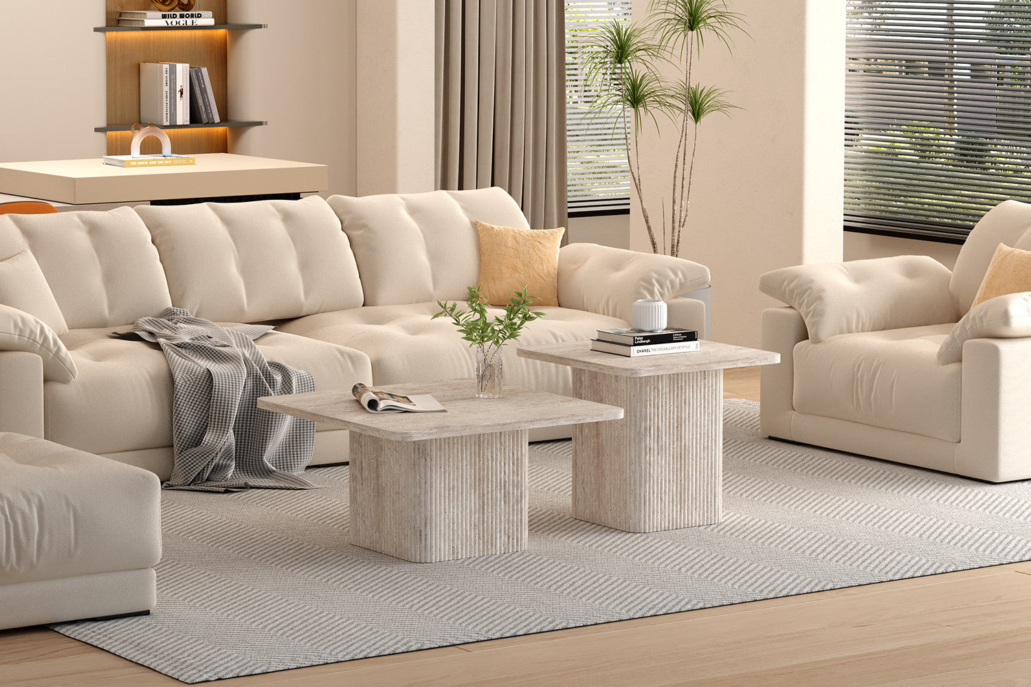 Couchtische Bobby in Keramik Travertin Optik, 2er-Set - Beige-Couchtisch-Rousseau-le canapé
