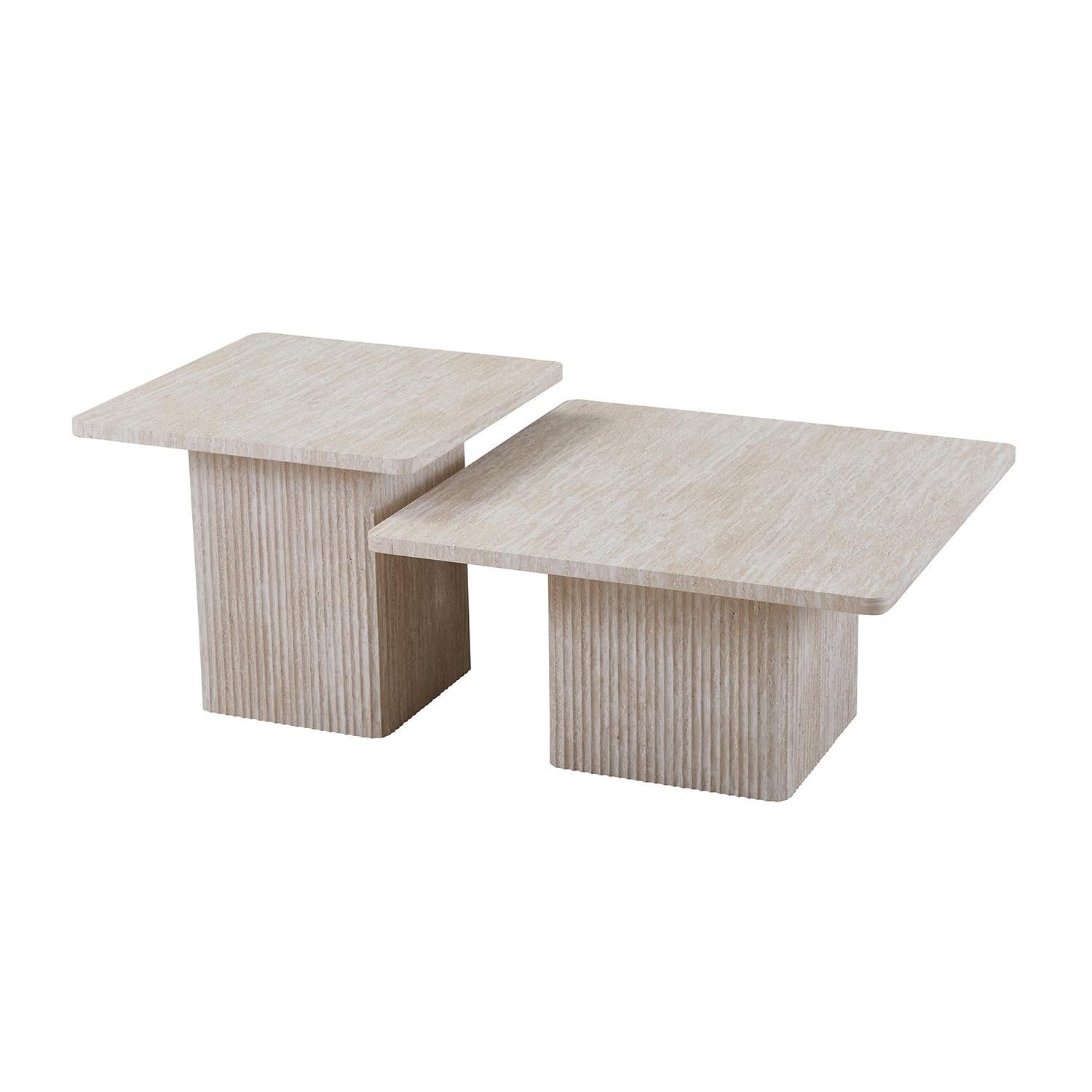 Couchtische Bobby in Keramik Travertin Optik, 2er-Set - Beige-Couchtisch-Rousseau-le canapé
