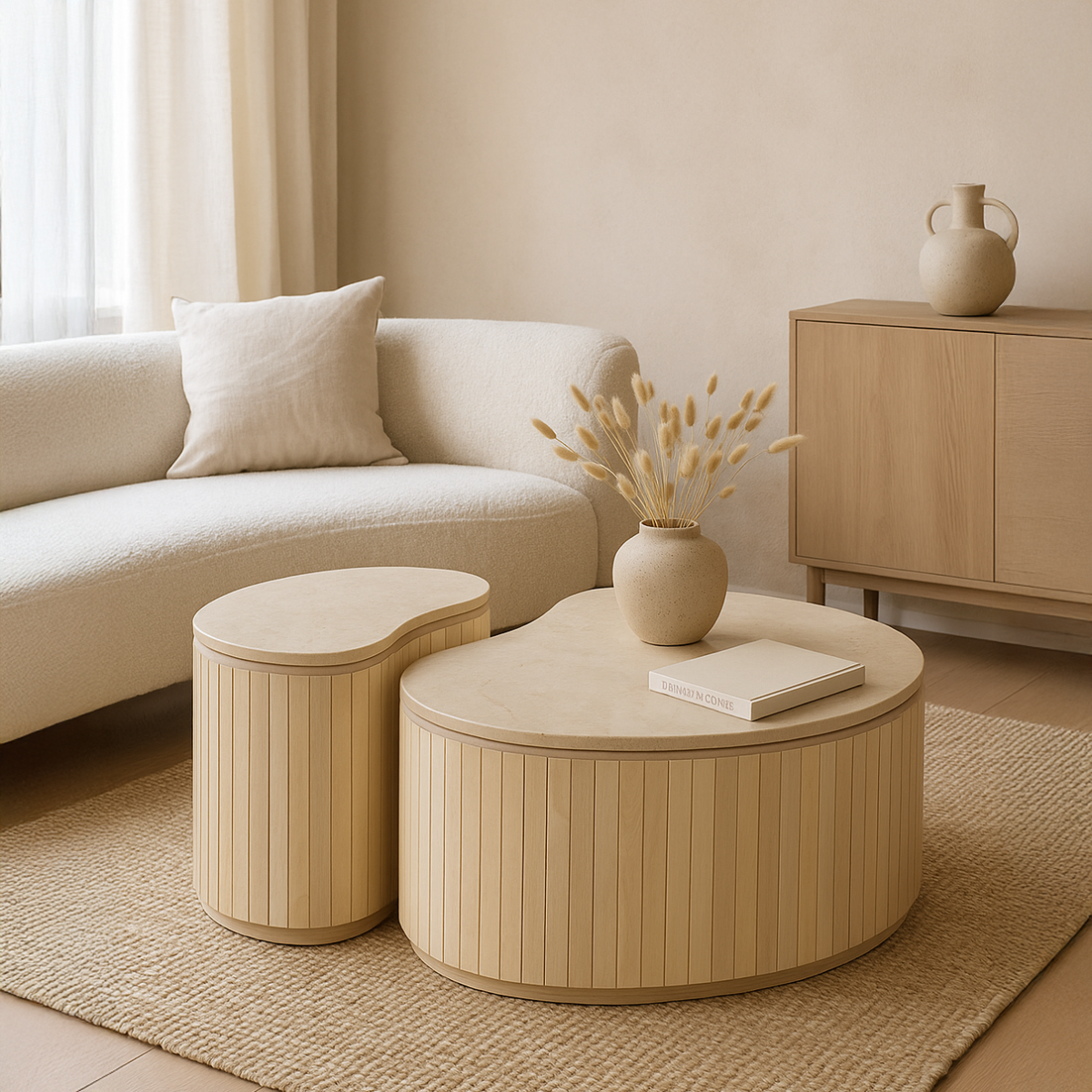 Couchtische Sorai aus Mangoholz und Marmor, 2er-Set - Beige-Couchtische-Livingfurn-le canapé