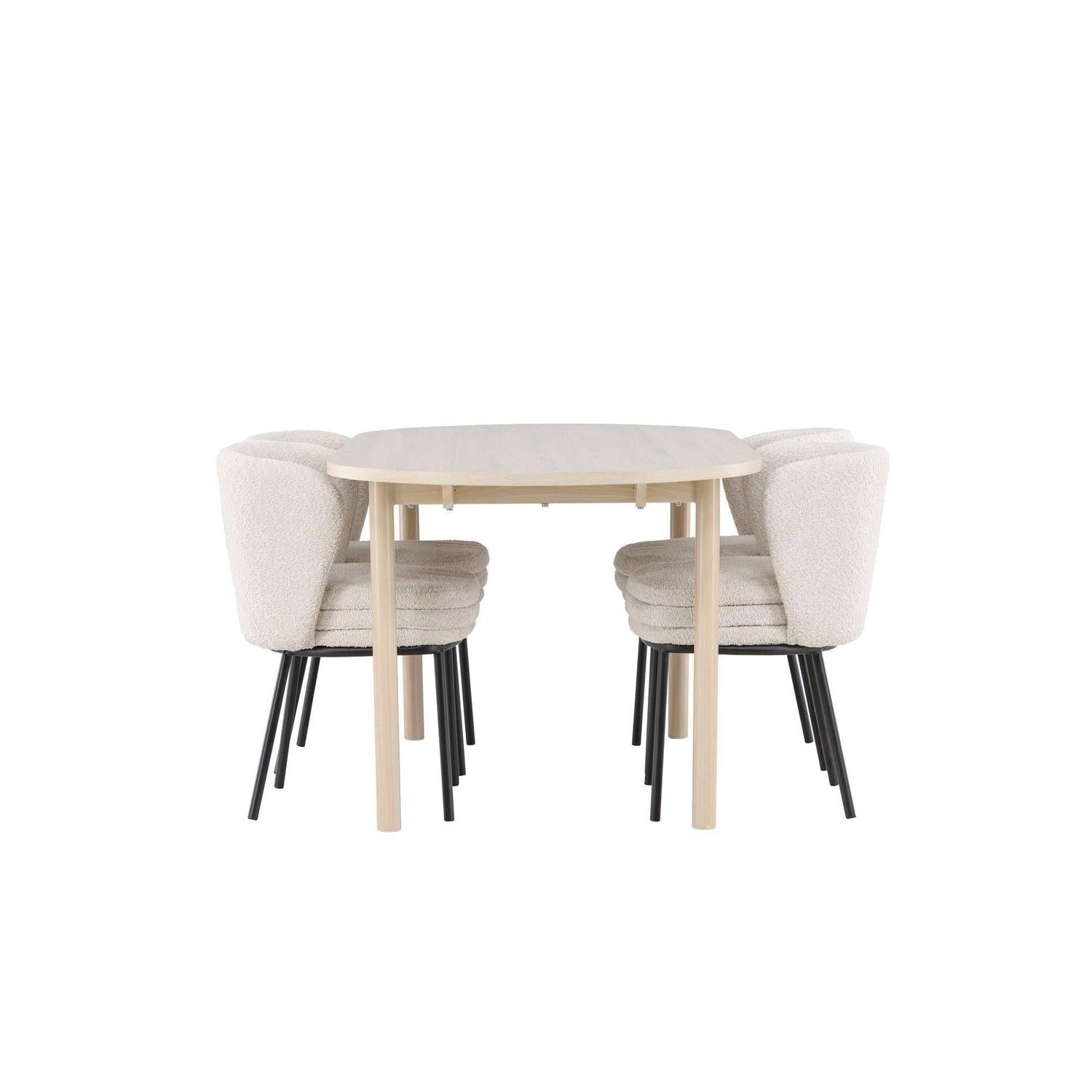 Essgruppe Esstisch Andy 180*90cm mit Stühlen Agnes aus Teddy-Bouclé - Beige-Essgruppen Oval-Venture Home-le canapé