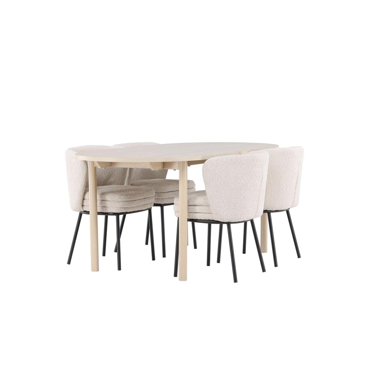 Essgruppe Esstisch Andy 180*90cm mit Stühlen Agnes aus Teddy-Bouclé - Beige-Essgruppen Oval-Venture Home-le canapé