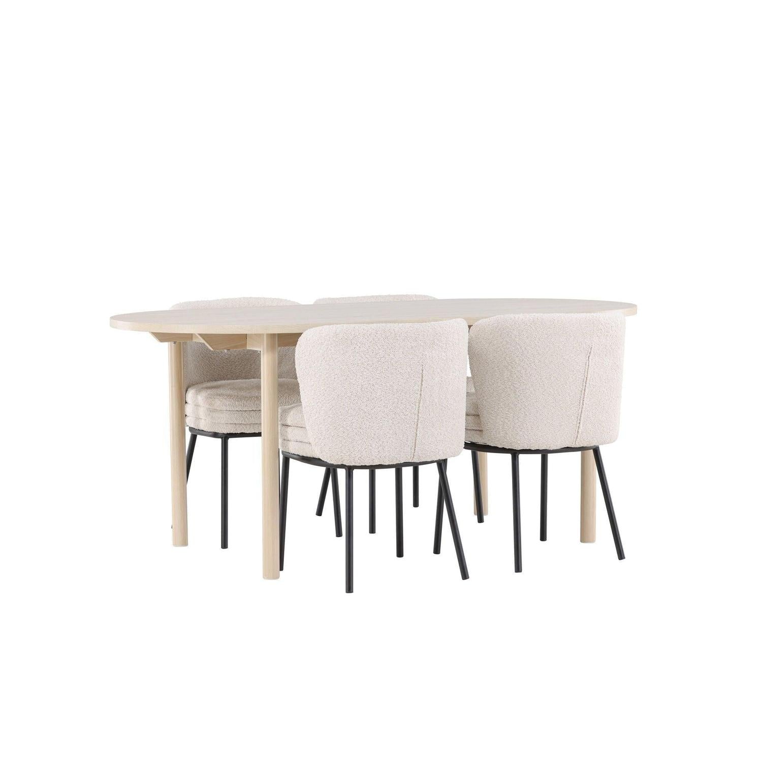 Essgruppe Esstisch Andy 180*90cm mit Stühlen Agnes aus Teddy-Bouclé - Beige-Essgruppen Oval-Venture Home-le canapé