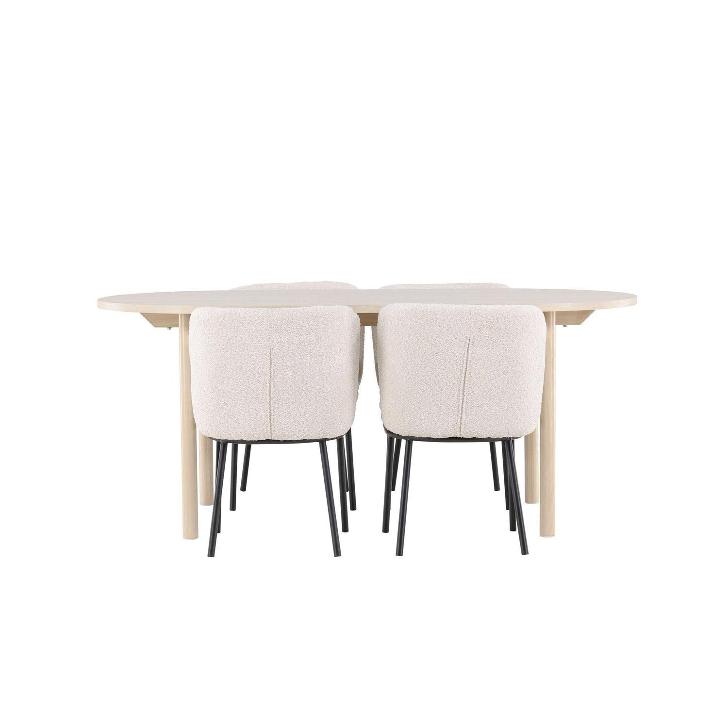 Essgruppe Esstisch Andy 180*90cm mit Stühlen Agnes aus Teddy-Bouclé - Beige-Essgruppen Oval-Venture Home-le canapé